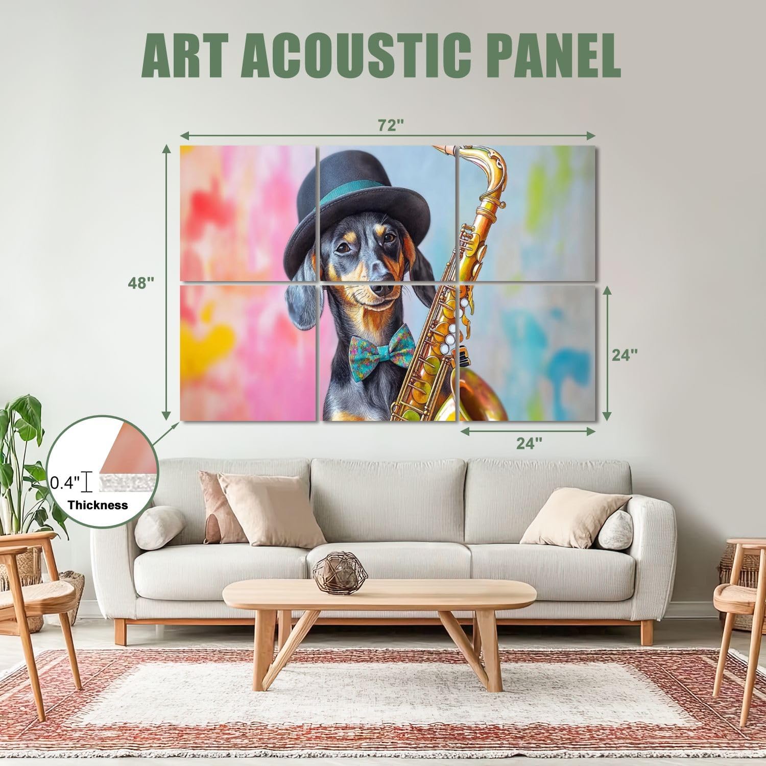 6 Pack Art Acoustic Panels Sound Absorbing Funny Dogs Musical Instruments Watercolor Dachshund Saxophone Dog Decorative Soundproof Wall Panels Self Adhesive for Recording Studios Office 72