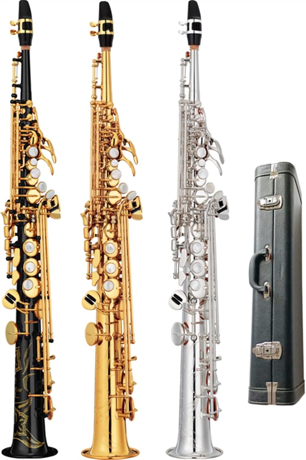 Saxophone Brass Straight B Flat Sax Woodwind Instrument Natural Shell Key Carve Pattern (Color : 1)