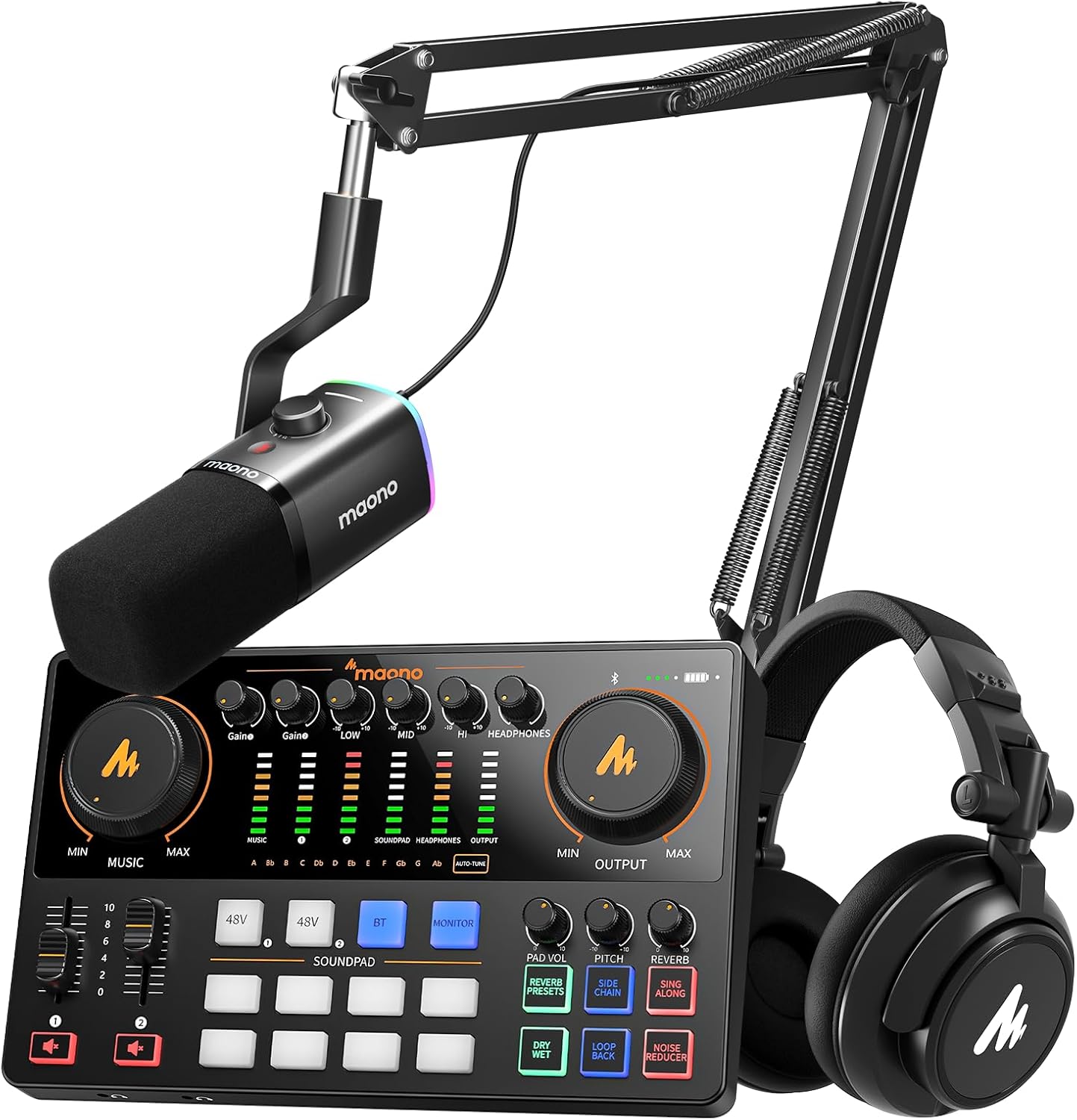 MAONO Podcast Equipment: Audio Interface, USB/XLR Dynamic Mic and Headphones with Dual XLR Input, Quick to Mute, Noise Reduction, 8 Customize soundpads for Podcast Recording, Streaming, YouTube