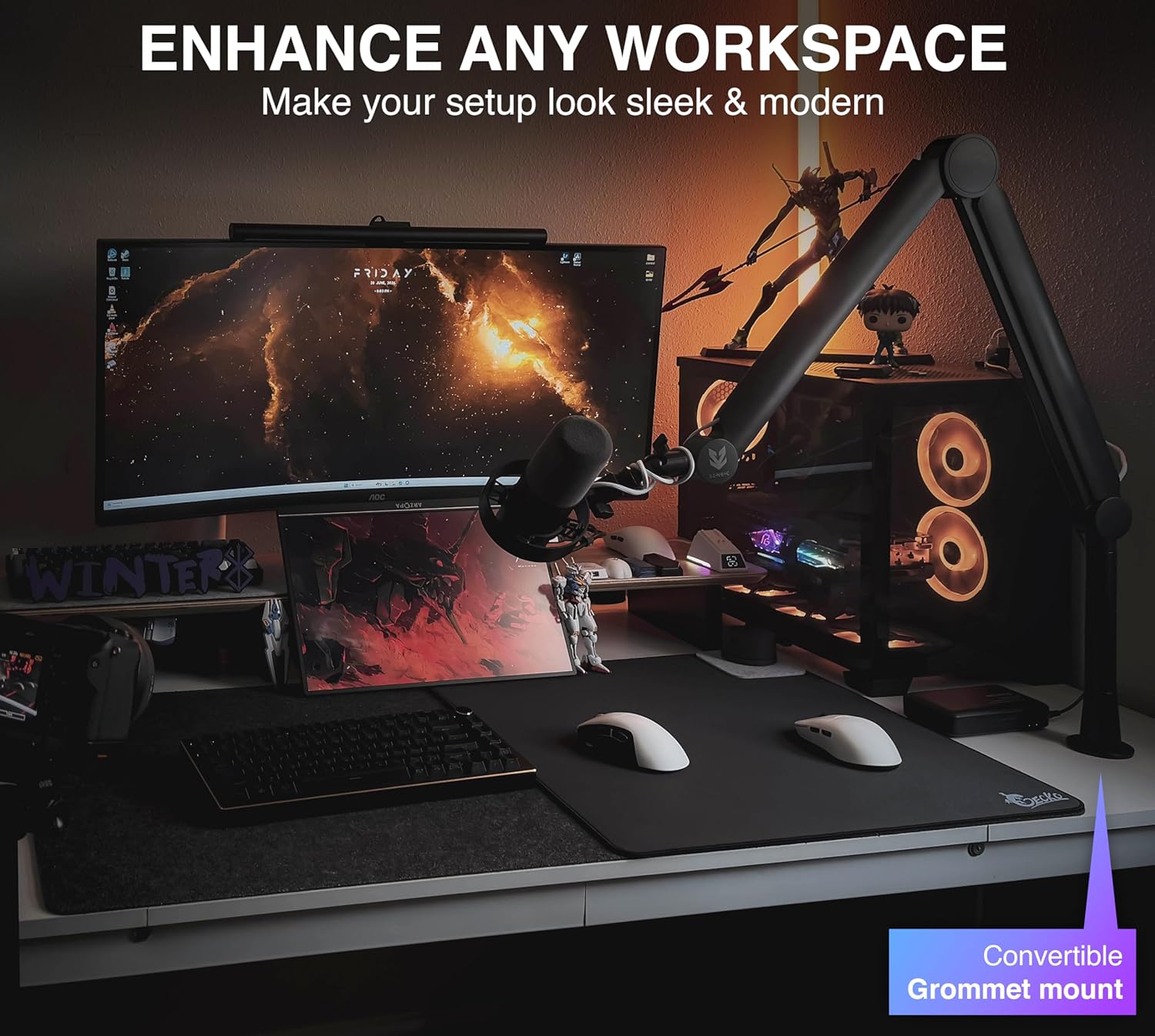 Sensic SA-30 Microphone Boom Arm, 360° Rotatable Mic Stand with 6 inch riser, Microphone Holder with 1/4