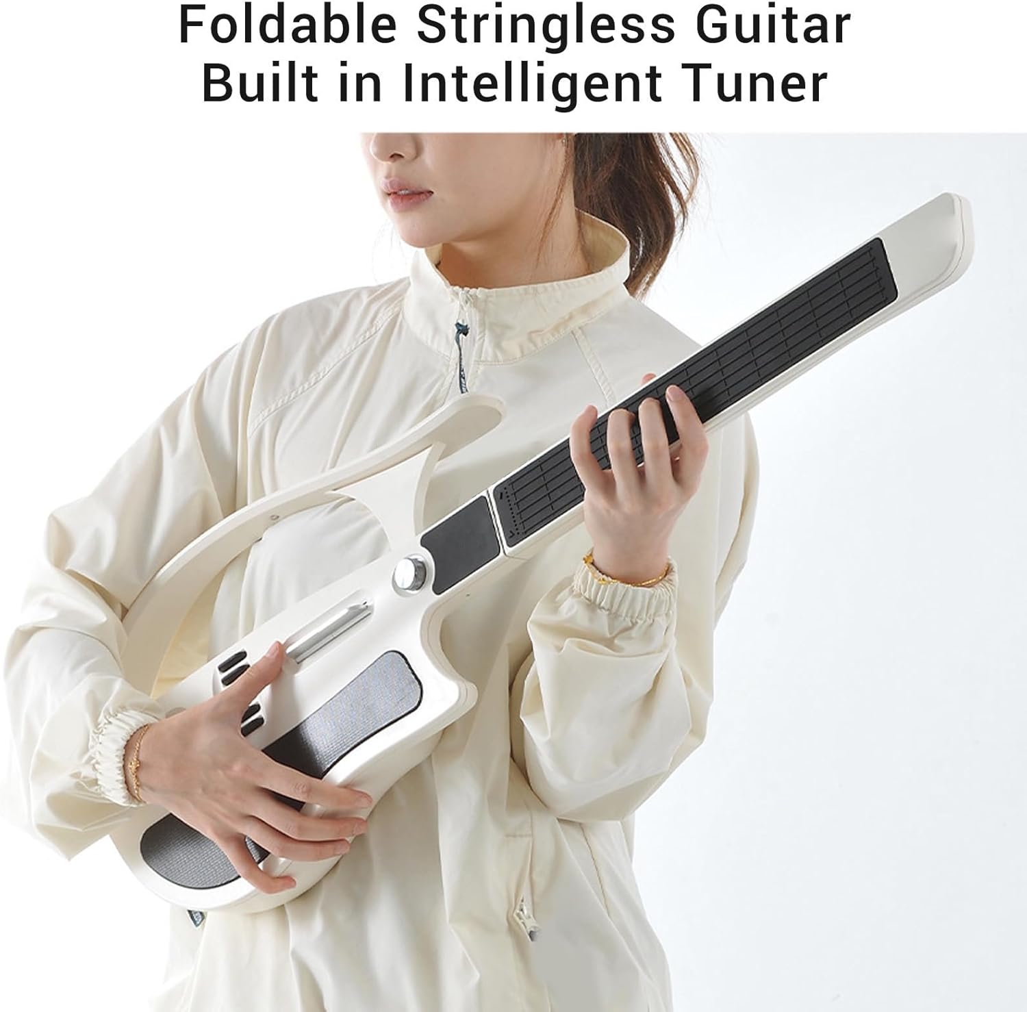 Stringless Smart Guitar, Foldable & Portable Electric Guitar with Built in Tuner for Beginners Practice and Travel