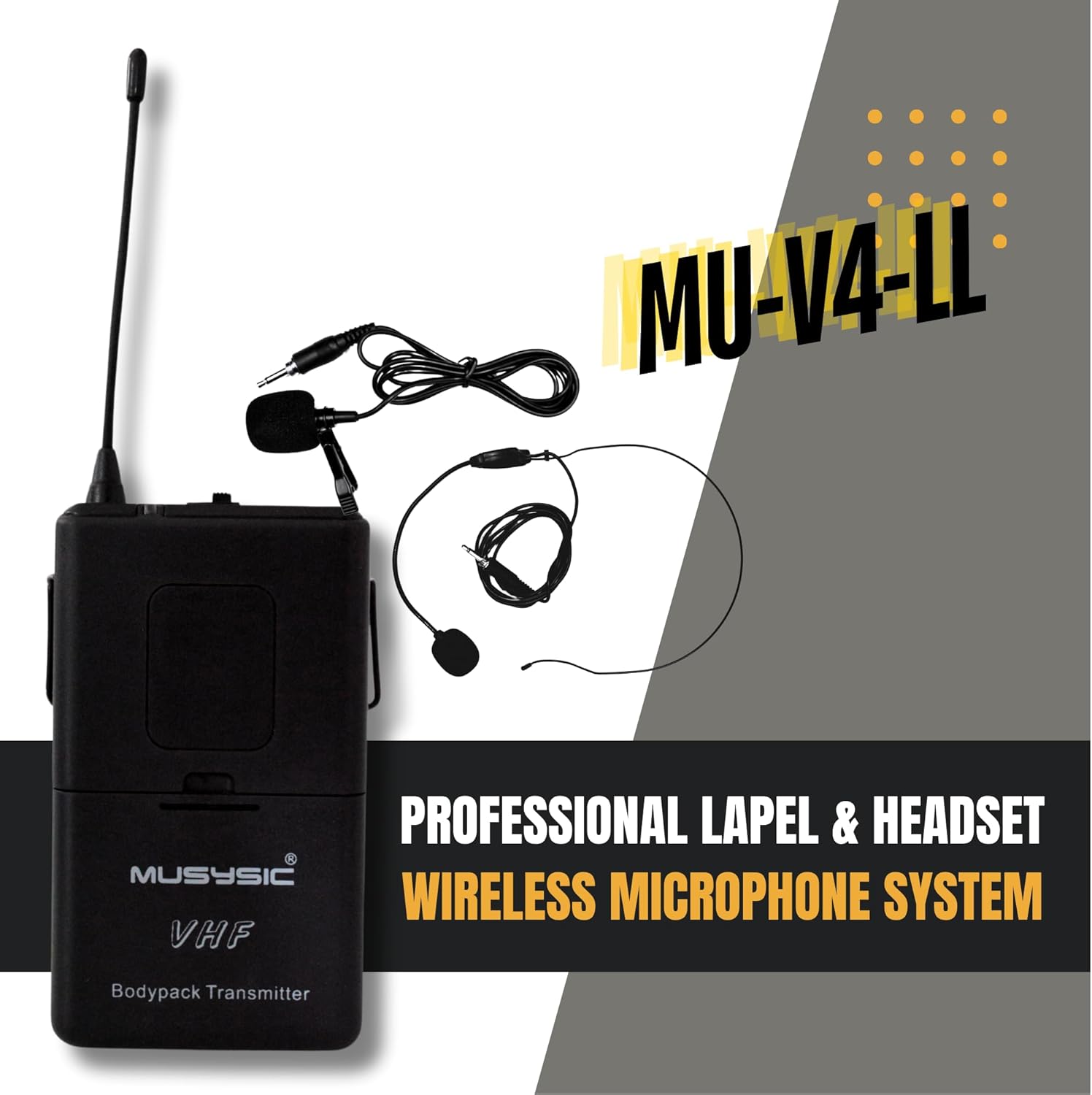 MUSYSIC Wireless Microphone System Wireless VHF Lapel Lavalier Headset, Transmitter and Receiver Advanced SM Technology 1/4” Output Individual Frequency & Volume Control – 4 Channel