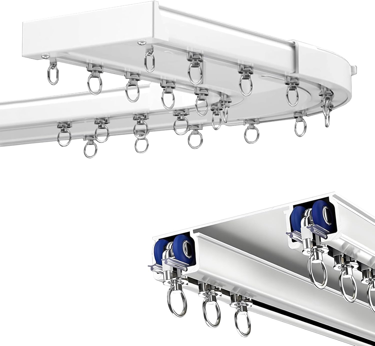 Aluminum Curtain Track Double Curtain Rod, Silent Flexible Rail Ceiling Or Wall Mount, For Windows And Room Divider Curtains, Bay Window, With 90 Degree Corner Connectors, With Runners(White,1m)