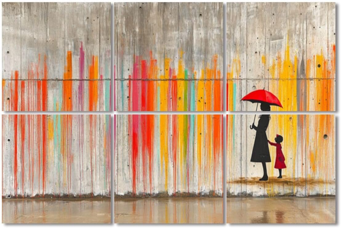 6 Pack Art Acoustic Panels Sound Absorbing Raining Day Colorful Graffiti Street Famous Modern Inspirational Grey Decorative Soundproof Wall Panels Self Adhesive for Recording Studios Office 72