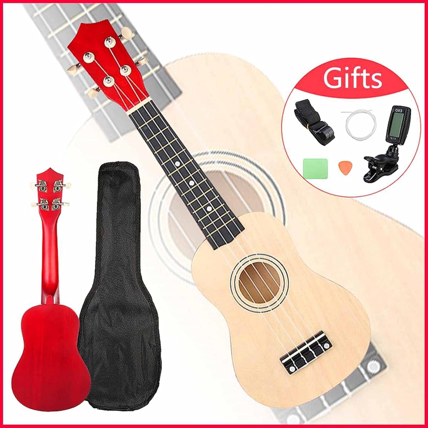 Ukuleles Ukulele Combo 21 Ukulele Guitar Soprano 4 Strings Uke Hawaii Bass Stringed Musical Instrument Set Kits+Tuner+String+Strap+Bag