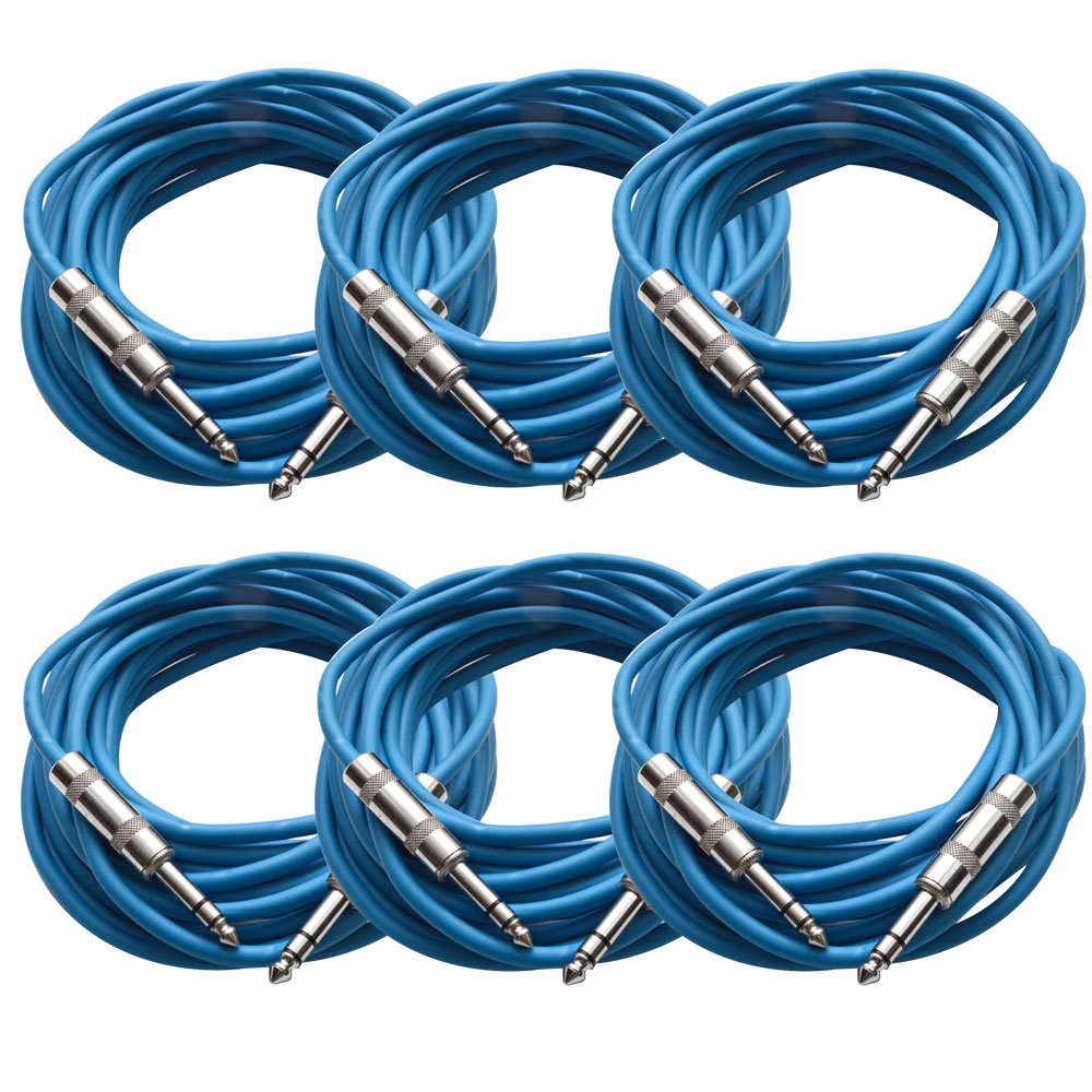 Seismic Audio - SATRX-25Blue6 - Pack of Six (6) 25 Foot Blue 1/4