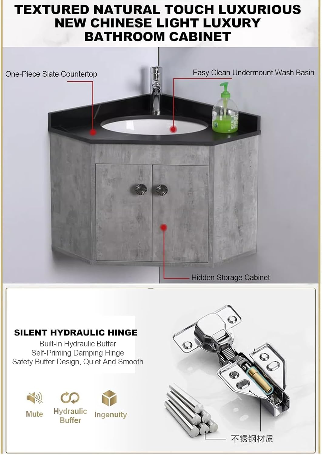 Ceramic Wall Mount Sink Corner Wall Mount Bathroom Sink Modern Pianted Wall Mounted Cabinet Set with Drainer Unit and Cold and Hot Water Pipe Faucet Wall Mount White Triangle Porcelain. ( Color : Gray