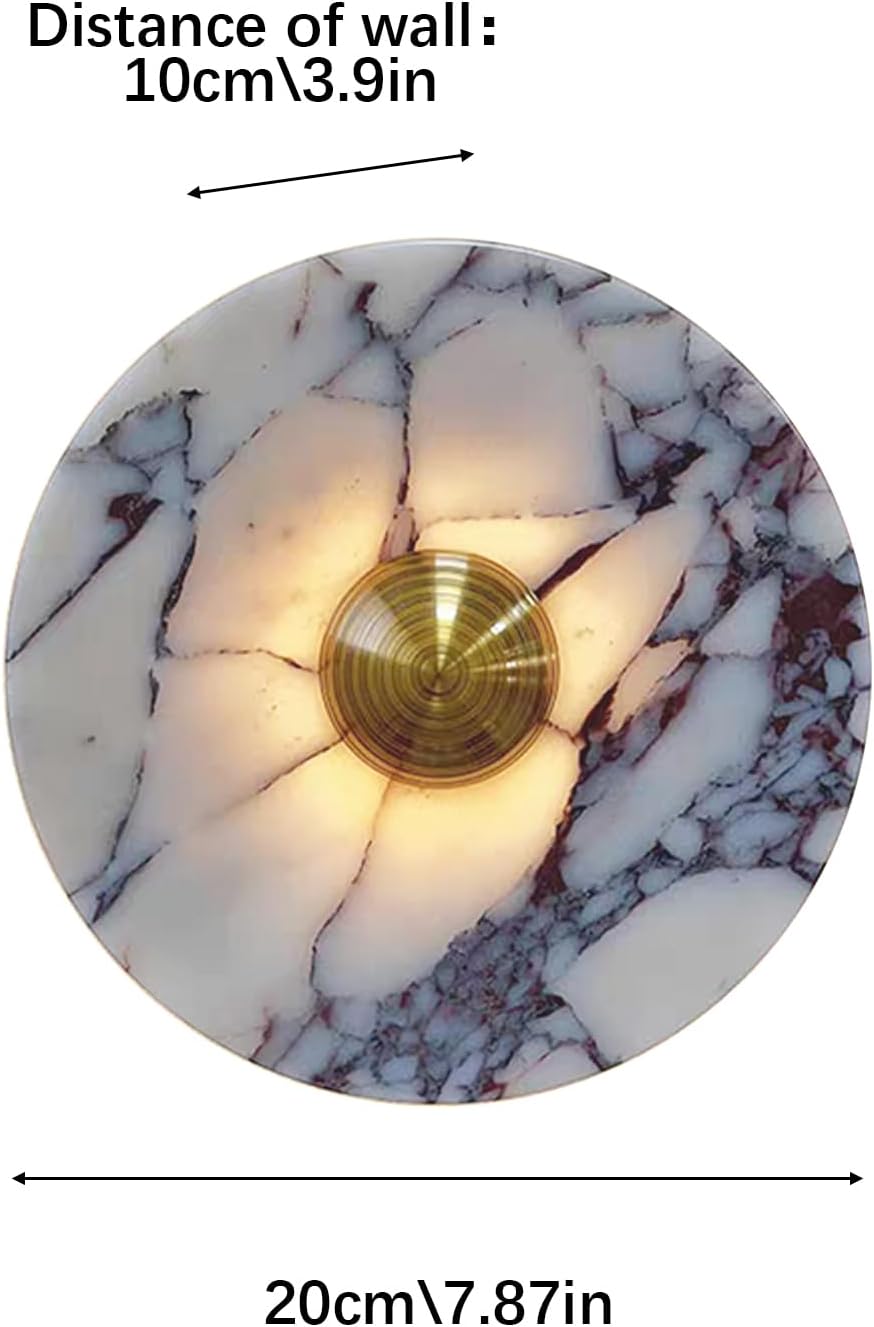 Nordic Style Stone Wall Lamp, Natural Marble Lampshade Wall Sconce, Metal Base Interior Decoration Wall Light, Modern LED Wall Mount Wall Lights for Living Room Bedroom Bedside Hallway