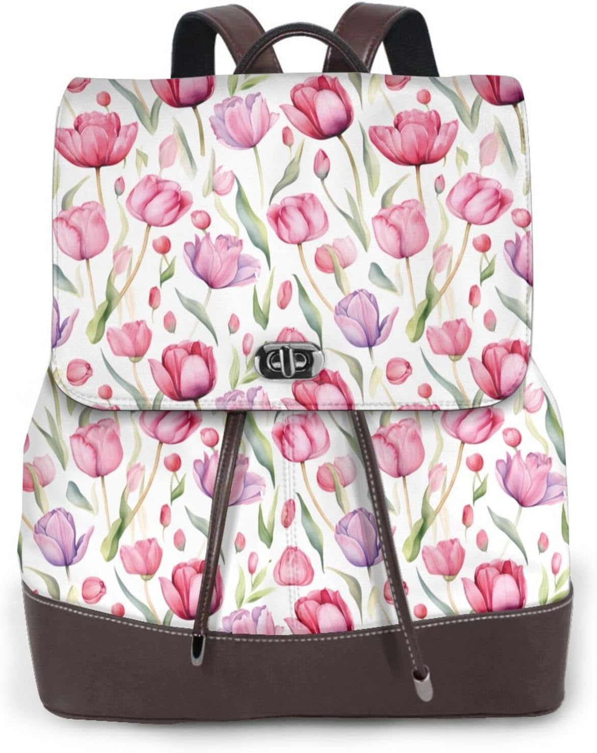 Tulip Flowers Watercolor for Womens Backpack Purse Microfiber PU Anti-theft Large Fashion Designer Travel Bag Ladies Shoulder Bags