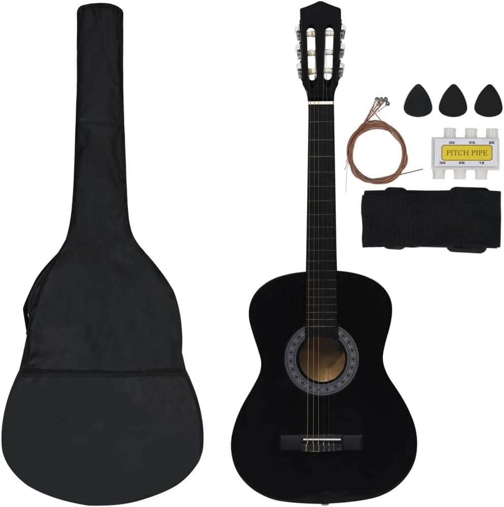 CHARMMA 8 Piece Classical Guitar Beginner Set Black 3/4 36