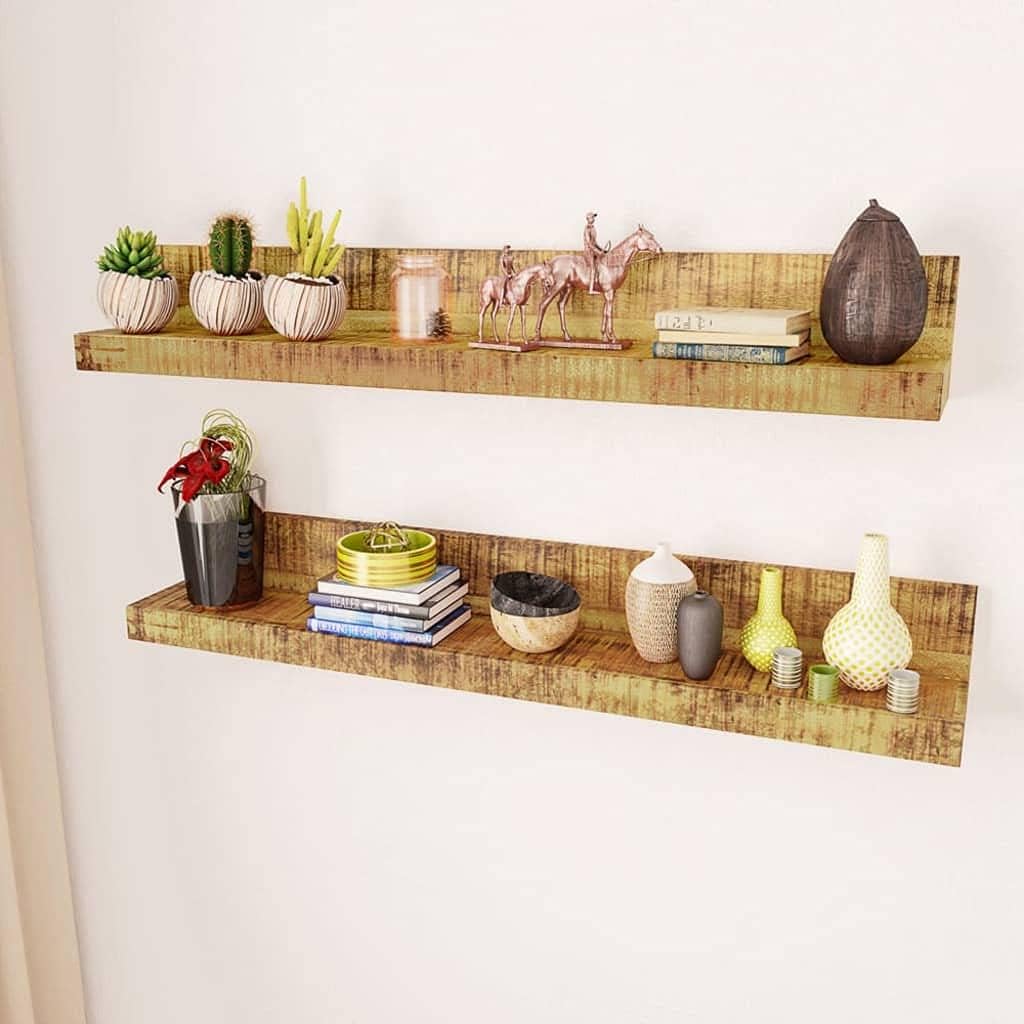 Floating Shelves,Rustic Wood Wall Storage Shelves, Wall Mounted Shelf Organizer,for Living Room, Bedroom, Kitchen, Bathroom,Office,Solid Wood Wall Mounted Display Shelf 2 pcs
