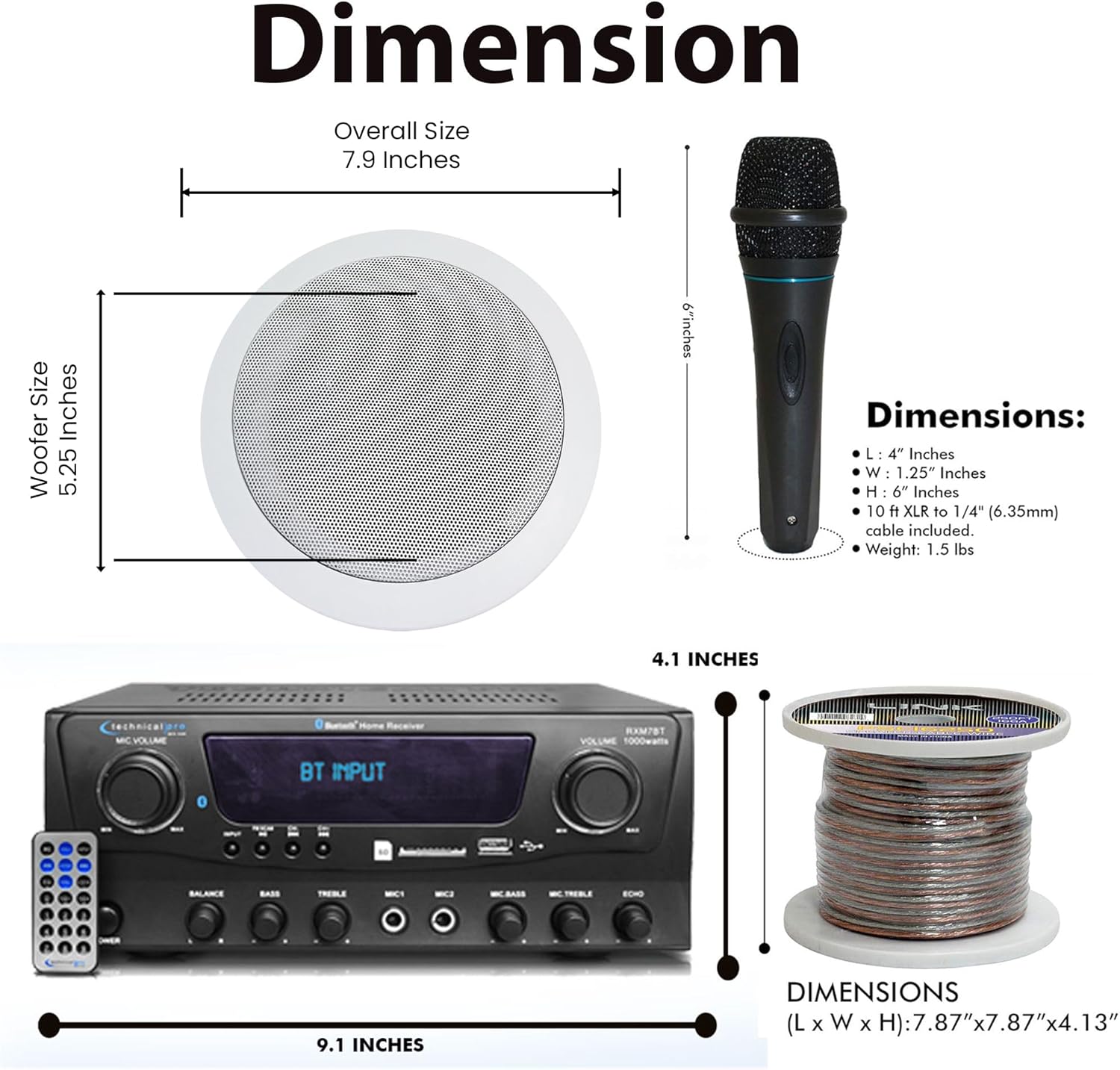 Home Theater System Kit 1000 Watts Bluetooth Receiver w/ 6 Qty 5.25