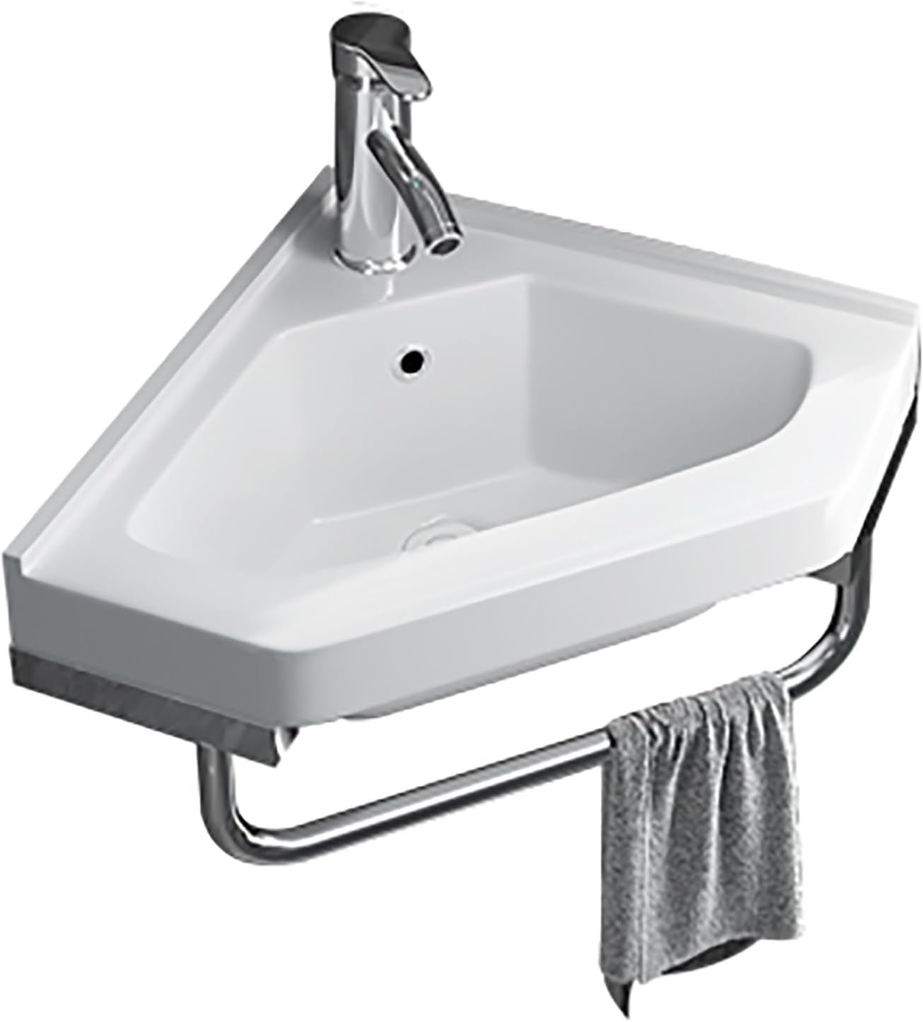 Wall Mount Corner Sink, Pure White Porcelain Ceramic Vessel Sink, Small Vanity Sink Lavatory Wash Hand Basin, with Faucet Drain Towel Bar, for Restaurant, Bar, Cafe, Salon & Spa ( Size : 42*42cm/16.5*