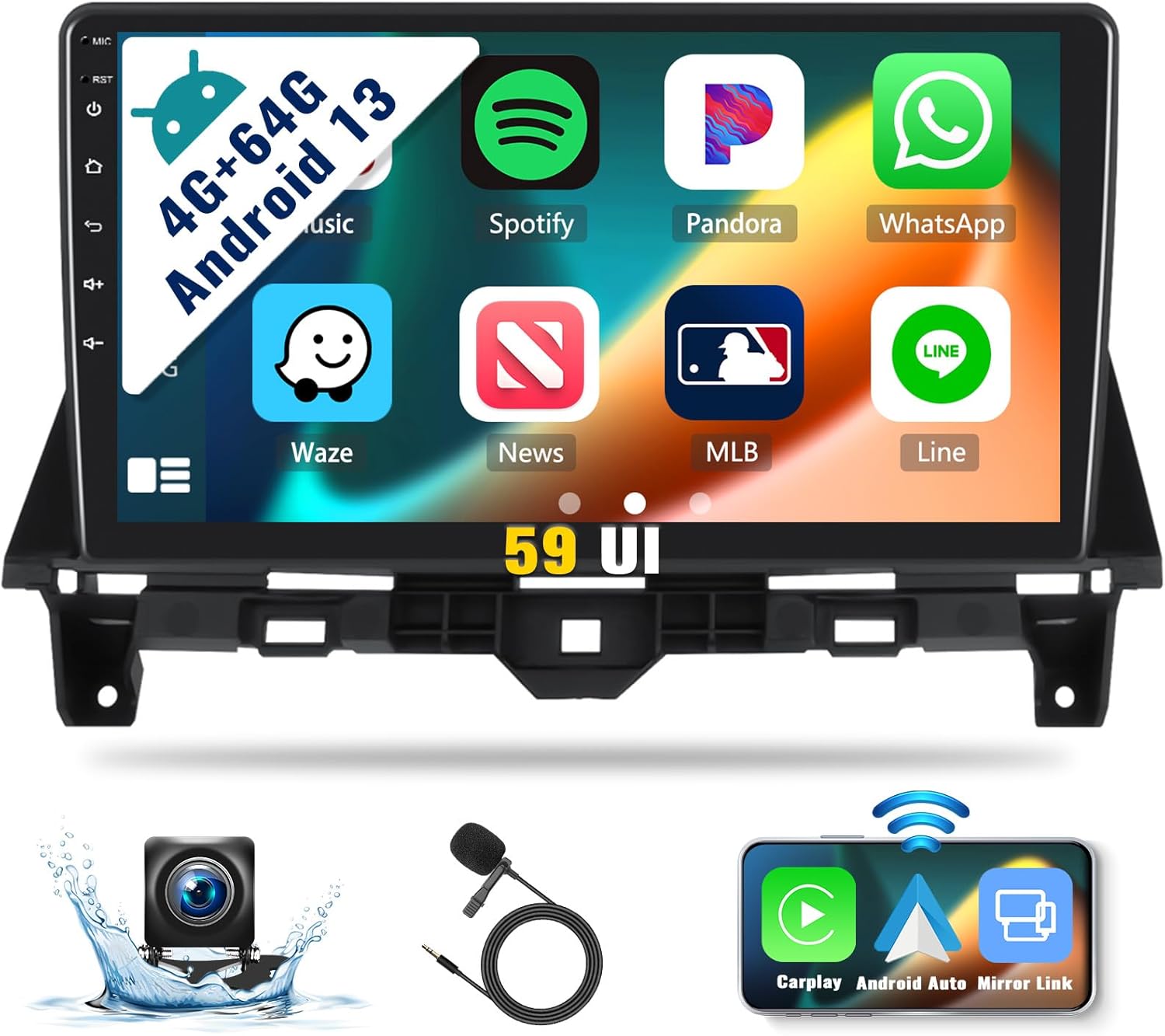 SIXWIN Android 13 4G+64G Car Stereo for Honda Accord 8th 2008-2013 10.1 Inch Touch Screen Car Radio with CarPlay Android Auto Bluetooth Weather Forecast 59UI GPS Navigation WiFi Network Radio 32EQ