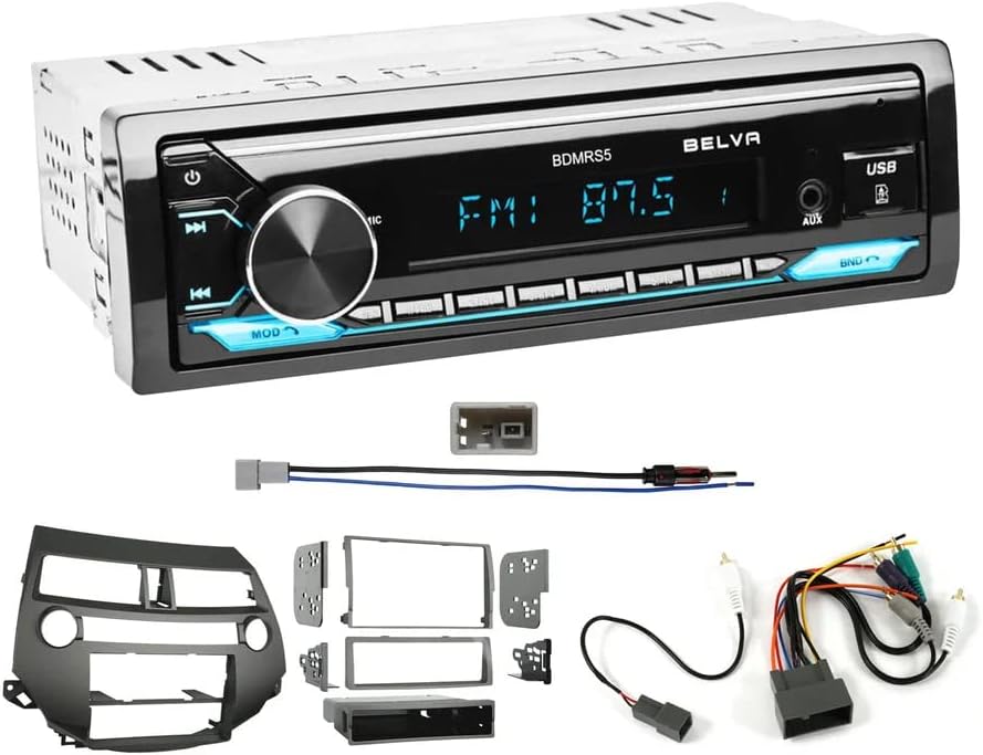 Single DIN Bluetooth Front SD/USB/AUX Car Stereo Upgrade for Honda Civic 2008-2012 (Taupe Dash, Manual Climate, Without NAV, Amplified)