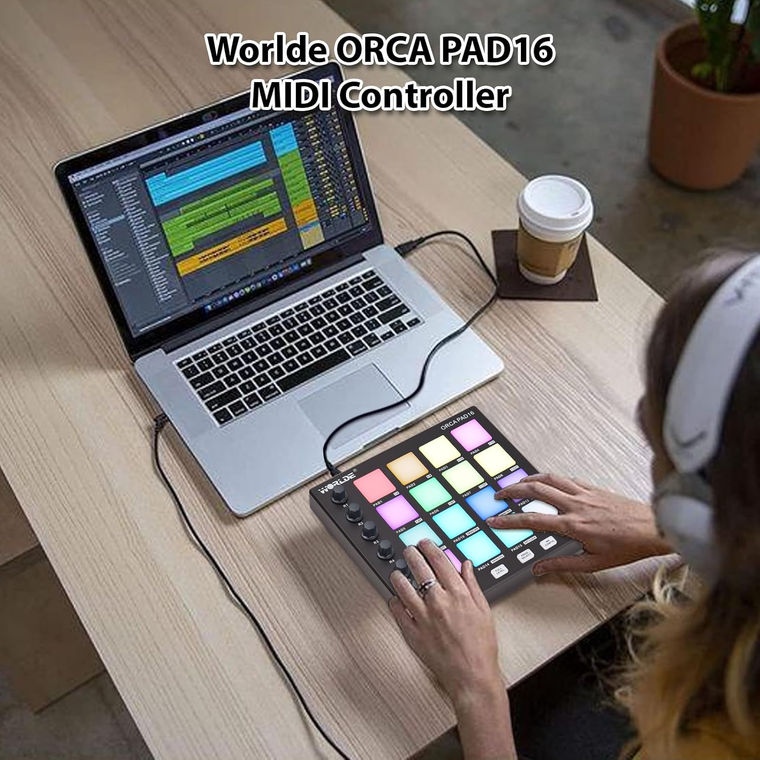 MIDI Controller Strike Pad Midi Drum Pad Drum machine Beat Maker Usb Midi Keyboard Machine 6 Assignable Knobs Note Repeat Full Level Buttons and Production Software Portable Mini MIDI Controller