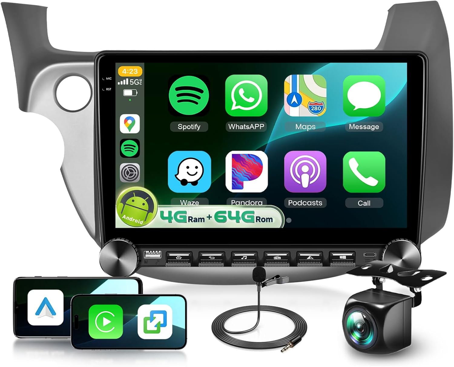 4G+64G Car Stereo Radio for Honda Fit 2008-2013 with DSP Wireless Carplay Android Auto Knob Keybutton, Sellrich 10