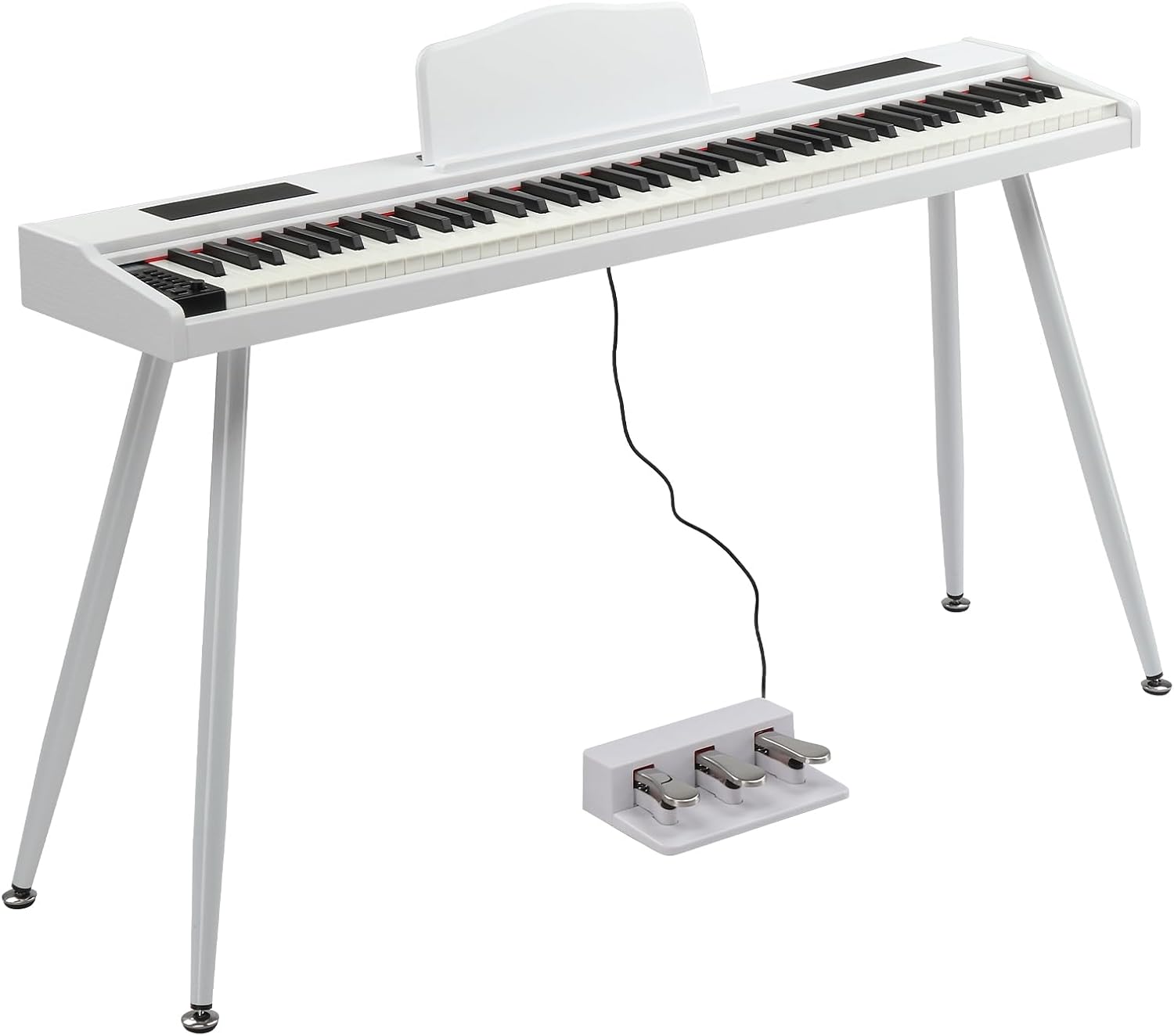 GLARRY Digital Piano Keyboard with Stand, Portable 88 keys Semi-Weighted Electric Piano with Pedal for Beginner, Bluetooth, Triple Pedals, Power Supply, 2 Speakers (White, Compact)