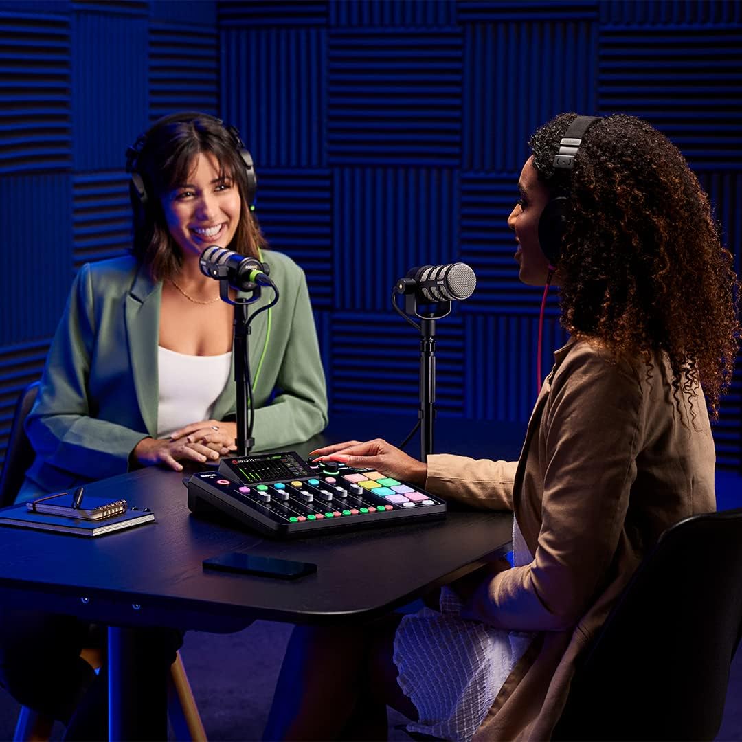 Rode RODECaster Pro 2 with Rode PodMic Dynamic Podcasting Microphone, Desktop Microphone Stand, 32GB microSD Card, XLR Cable and StreamEye Cloth (One-Person Bundle)