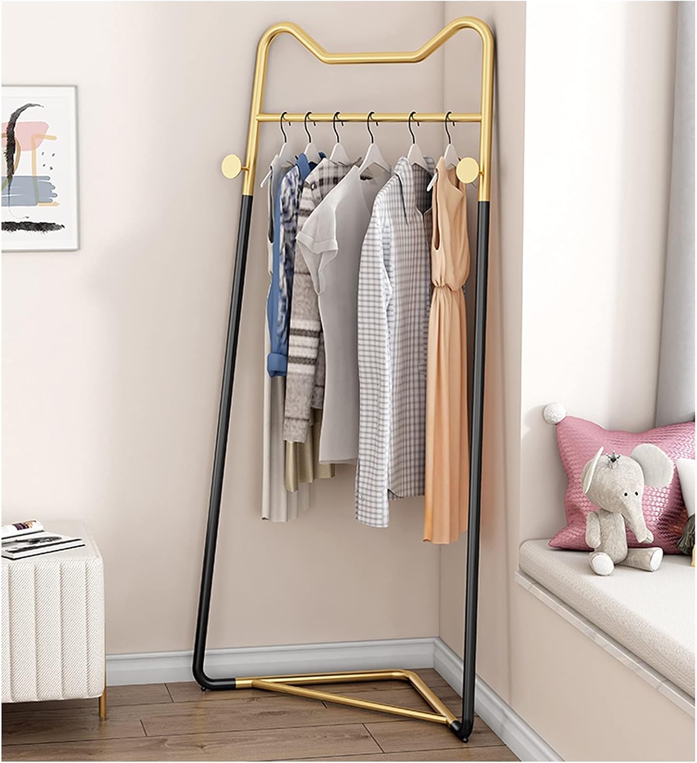 Corner Clothes Rail, 22mm Thicken Modern Clothes Rack Garment Display Stand for Bedroom Entryway Office (Black Gold