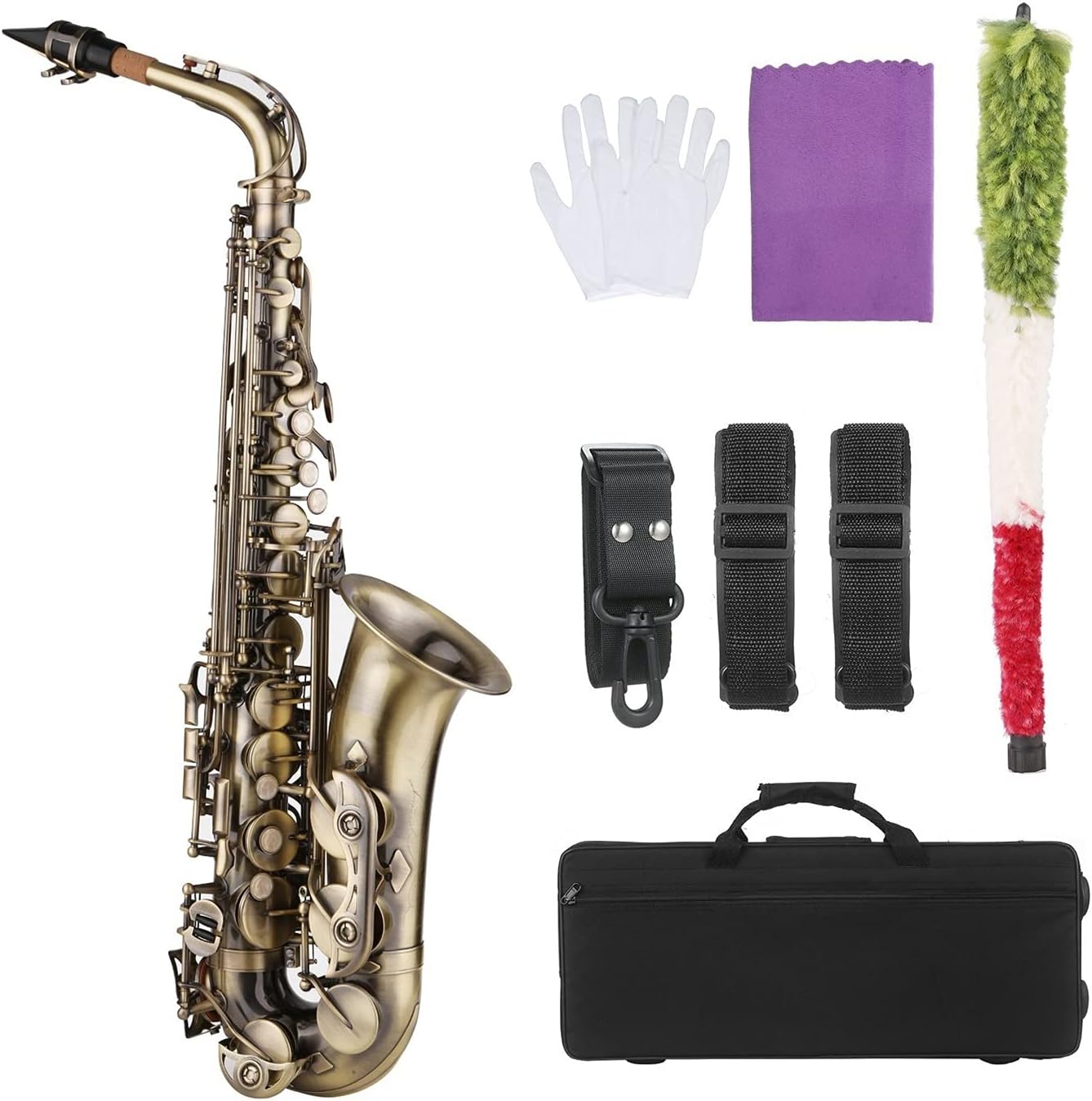 Sax Beginners Kit E-Flat Alto Saxophone Brass Lacquered Gold EB Sax Woodwind Music Instruments with Case Neck Straps Mouthpiece Saxofone Wind Instrument