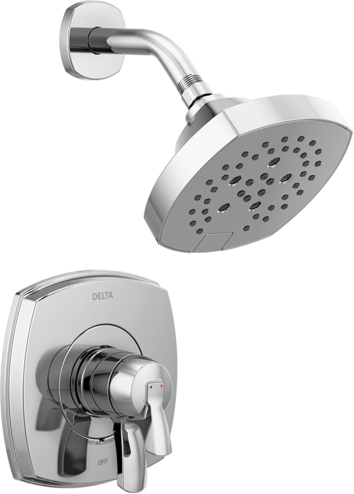 Delta Faucet Stryke 17 Series Dual-Function Chrome H2Okinetic Shower Faucet Set, Shower Handle, Delta Shower Trim Kit, Lumicoat Chrome T17276-PR (Valve Not Included)
