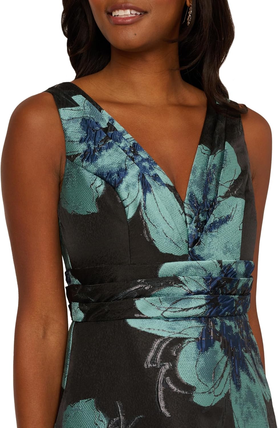 Adrianna Papell Floral Jacquard Belted A Line Midi Dress