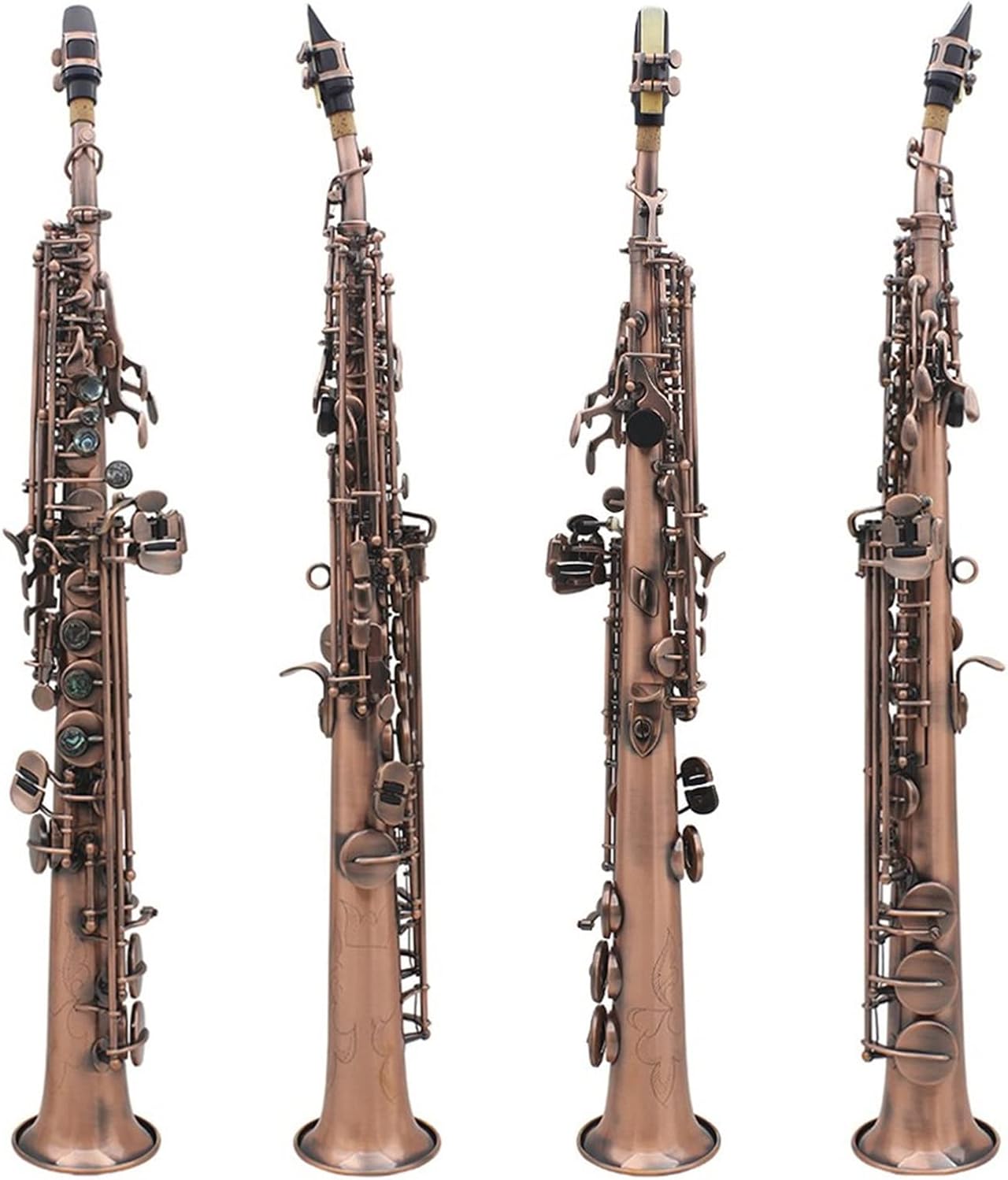 Sax Beginners Kit Red Bronze Straight Bb Saxophone Lacquered Gold Carve Pattern Woodwind Instrument with Case Reed Cleaning Brush Cloth Wind Instrument