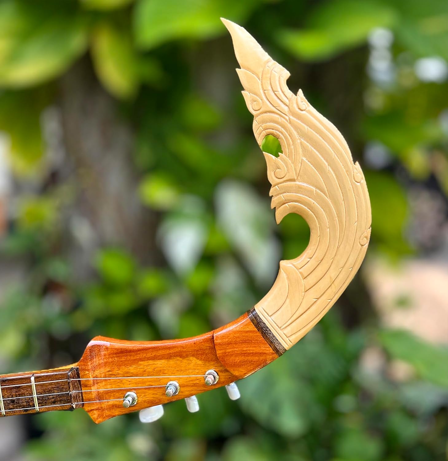 Isarn Acoustic Electric Phin 3 Strings, Thai Lao Guitar Musical Instrument, Traditional Thai Musical Pin51