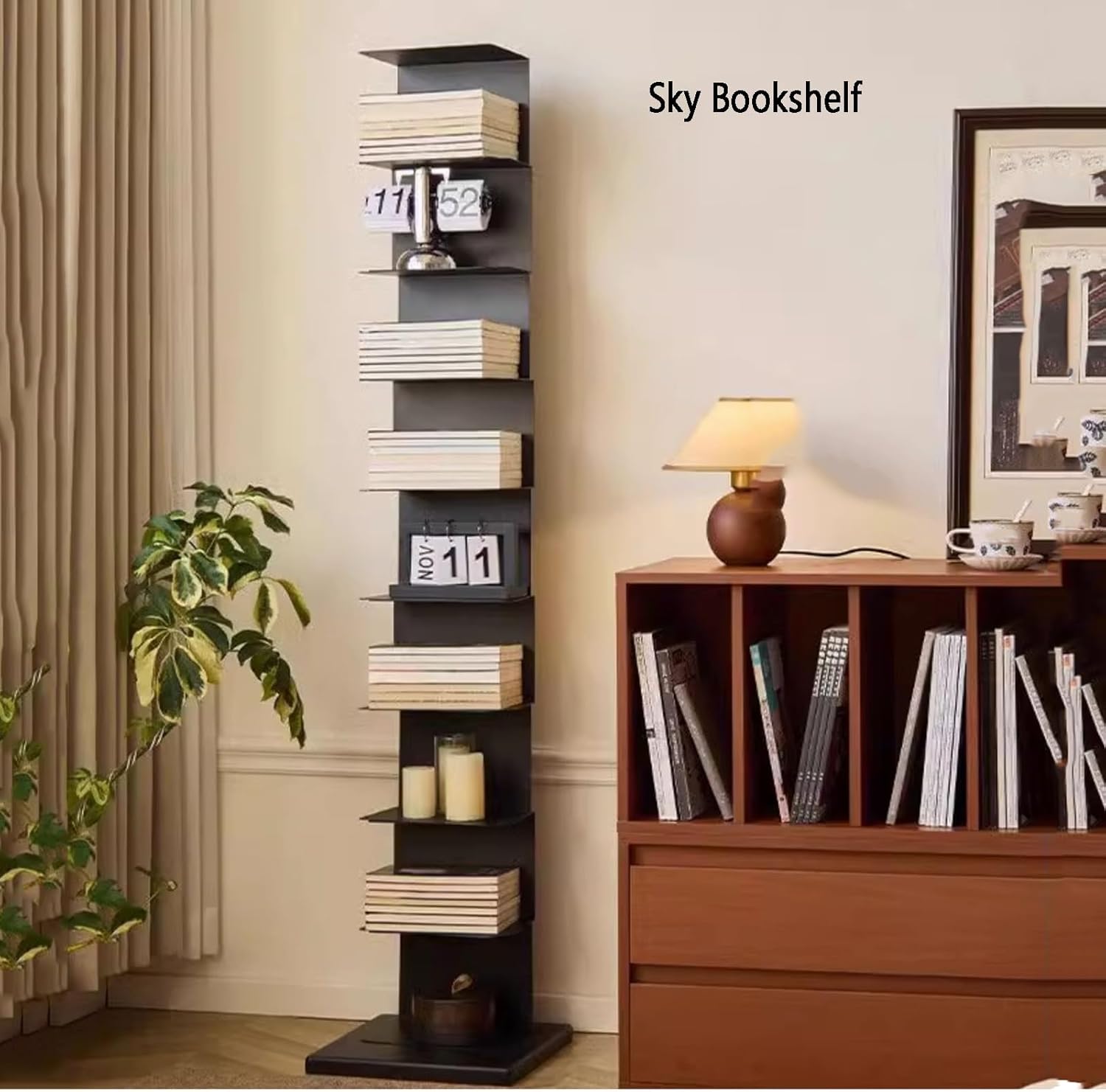 Industrial Bookshelf,6/7/8/9 Layer Corner Bookcase,Storage Display Rack, Multi-Layer Storage Rack,inch Tall Corner Shelf, Suitable for Small Space, Office(White,6tier) (Black 7tier)