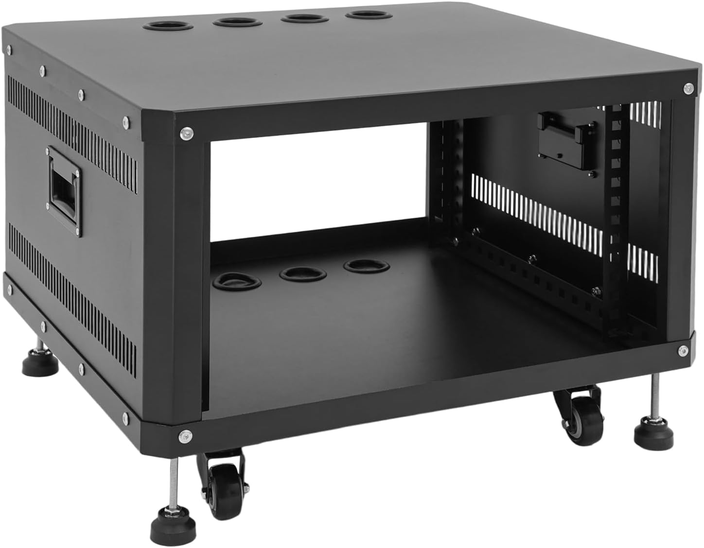 6U Stereo & Studio Rack with Caster Wheels, AV Equipment Rack 22-Inch Steel Open Frame Home Studio Rack, Rolling Network Cabinet for Video Music Recording & IT Equipment (6U)