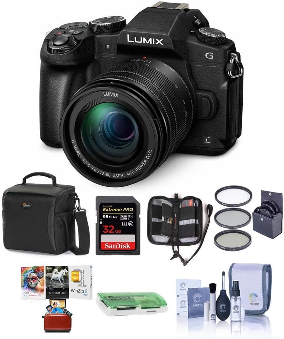 Panasonic Lumix DMC-G85 Mirrorless Camera with 12-60mm F/3.5-5.6 Lumix G Vario Power OIS Lens Black - Bundle with Cam Bag, 32GB SDHC U3 Card, Cleaning Kit, 58mm Filter Kit, MAC Software Pack, And More
