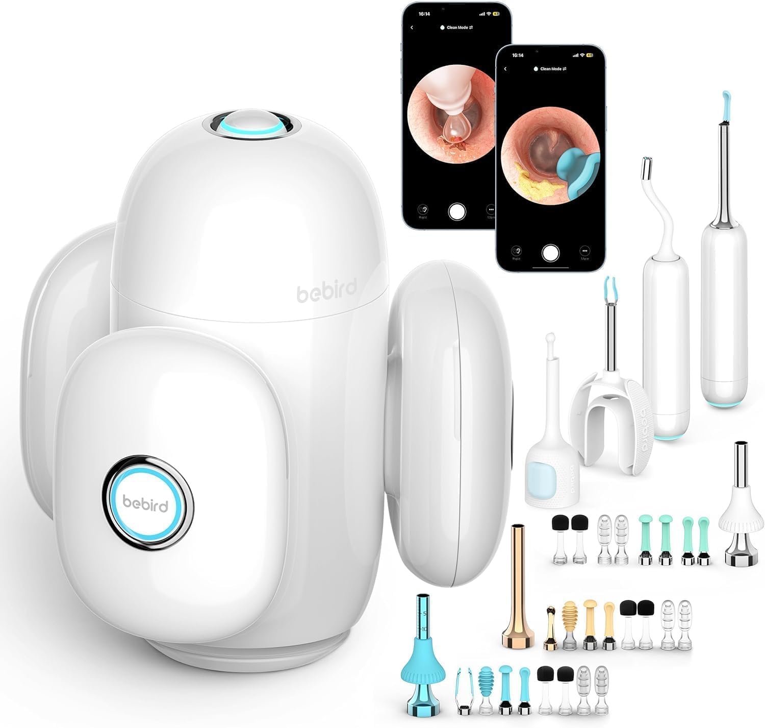 Bebird Home 30S Ear Wax Removal, Smart Ear Care System Cleaner Kit, Wireless Scope Silicone Flex Earscope Camera, UVC LED Light, Visual Wax Cleaning Dropper, Wax Removal Tweezer Tool Adult/Kids