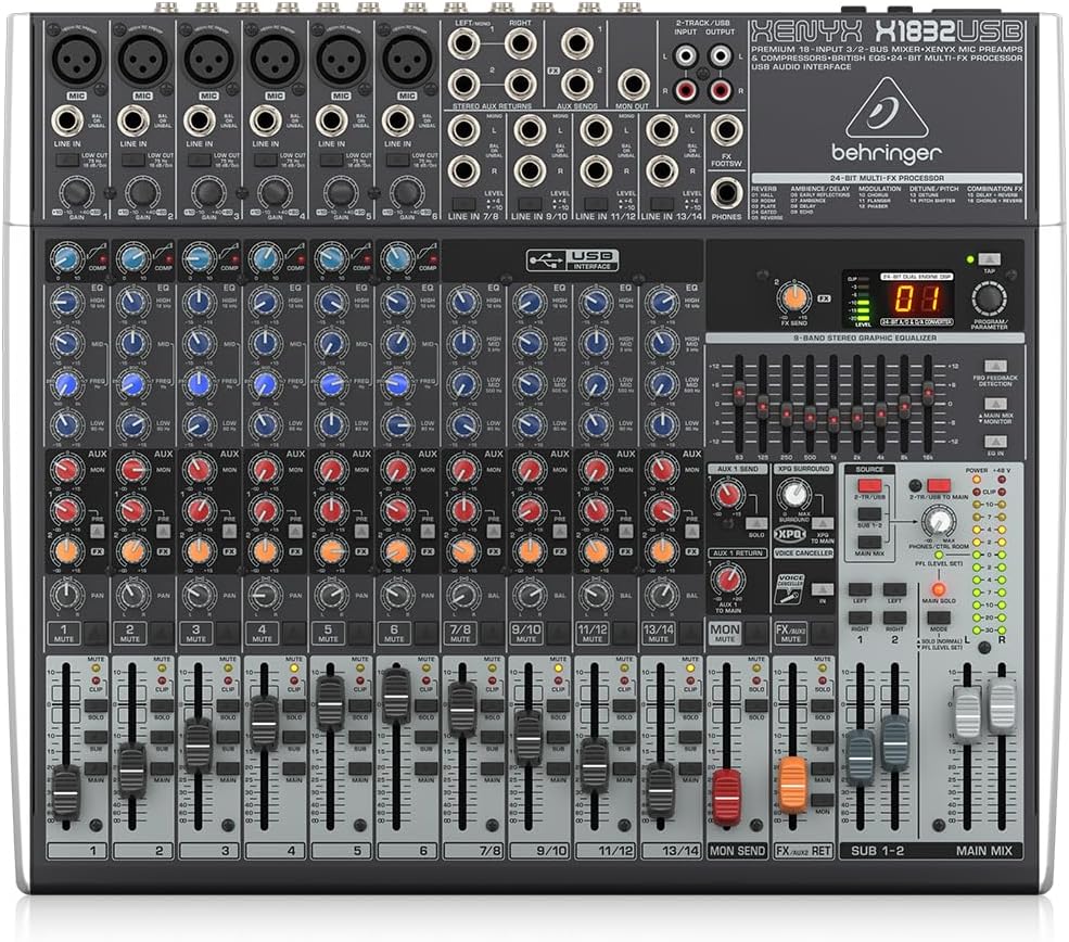 Behringer Xenyx X1832USB Premium 18-Input 3/2-Bus Mixer with XENYX Mic Preamps & Compressors