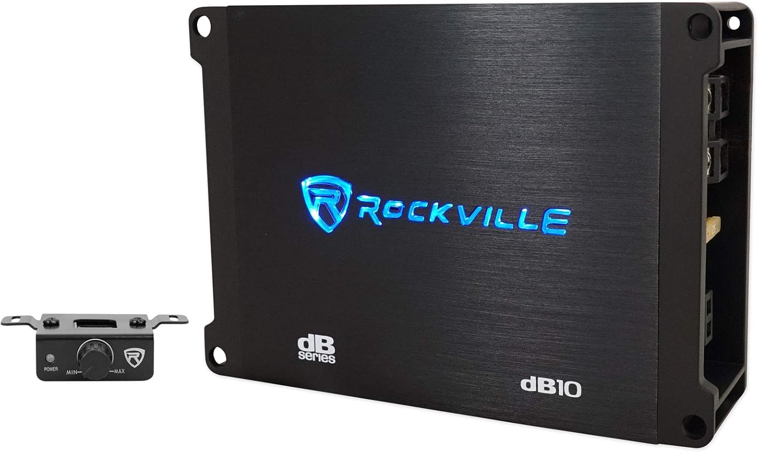 Rockville dB10 800W Mono 4-Ohm Car Amplifier, High-Speed MOSFET, Adjustable 12dB Crossover, LED, Remote Sub Control, Perfect for Car Audio and Subs