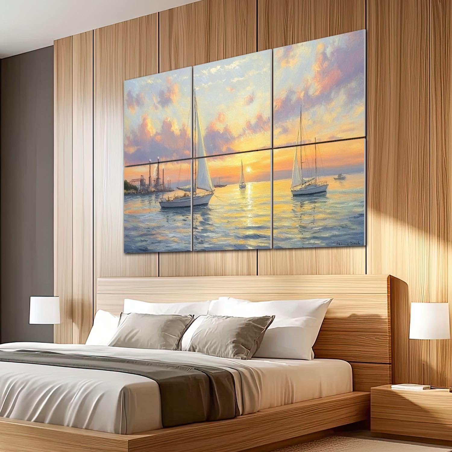 6 Pack Art Acoustic Panels Sound Absorbing Famous Oil Paintings Seascape Ocean Sea Beach Pictures Sailboats Decorative Soundproof Wall Panels Self Adhesive for Recording Studios Office 72