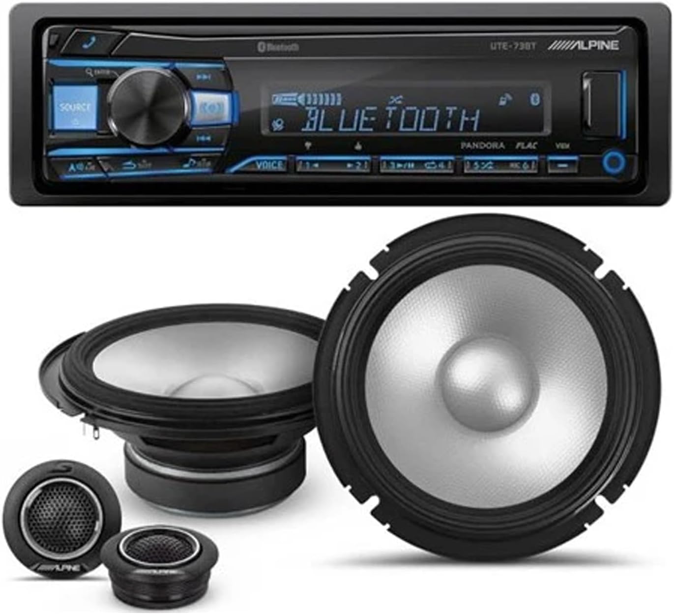 Alpine UTE-73BT in-Dash Digital Media Receiver Bluetooth & S2-S65C 6.5
