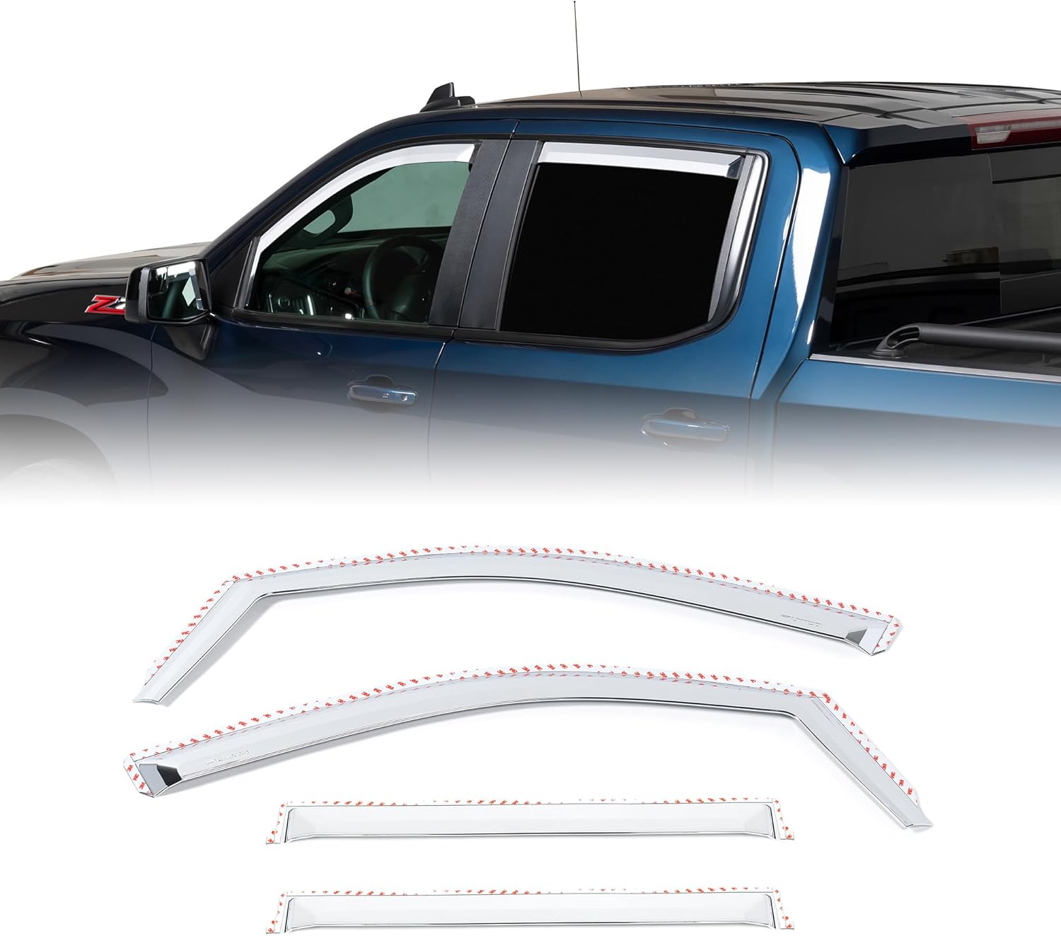 Putco Element Chrome Window Deflectors Fits Chevy Silverado/GMC Sierra 2019-2026 Crew Cab - Set of 4 - in Channel Install