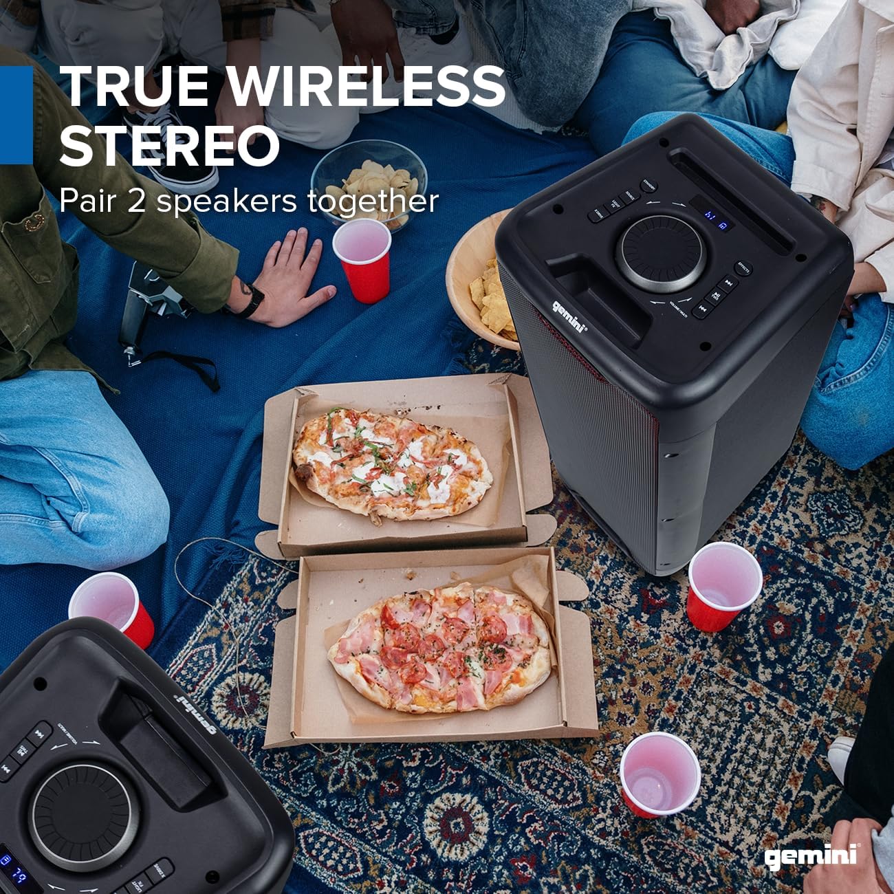 Gemini Bluetooth Party Speaker 800W with LED Lights, Dual 6.5” Woofers, Mic & Guitar Inputs, TWS Pairing, USB/FM/AUX/Bluetooth Playback, 16 Hr Battery – Portable Speaker for Parties (GLS-550)