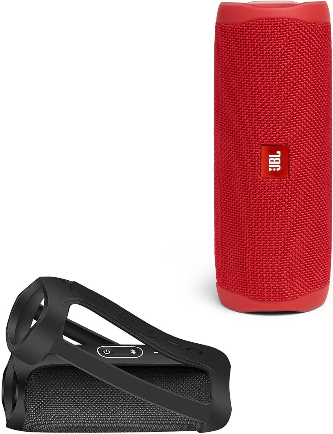 JBL Flip 5 Waterproof Portable Wireless Bluetooth Speaker Bundle with Deluxe CCI Silicone Protective Carrying Sleeve (Red) (Renewed)