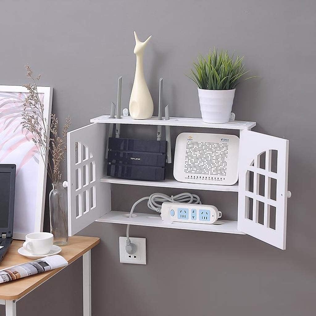 WiFi Router Modem Cable Power Plug Wire Storage Boxes Wall Mount Floating Shelf Multi-Function Storage Rack