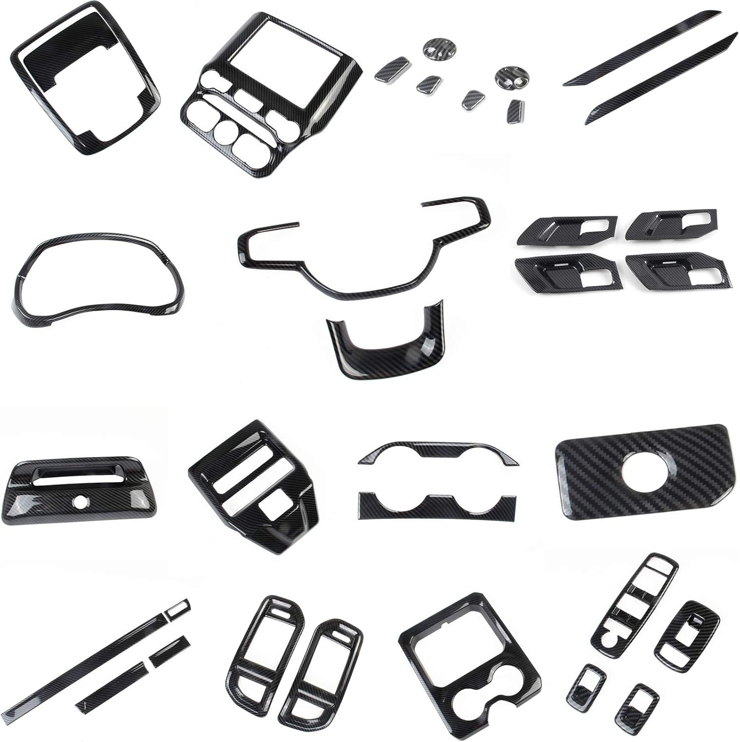 Compatible for Dodge RAM 1500 2019 2020 2021 Car Accessories Interior Trims Kit Accessories Kit Air outlet Vent Door Handle Bowl Steering Wheel Decoration Cover Trims Carbon Fiber Grain 15PCS