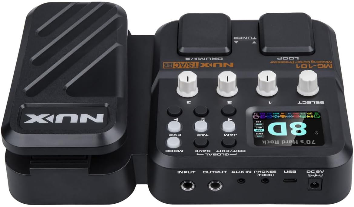 NUX MG-101 Multi Effects Pedal with 46 Effects, 25 Classic Amp Models, 512 Samples IR Resolution, 12 user-loadable IR slots, JAM–Phrase Looper, Drum Machine, Metronome Function,