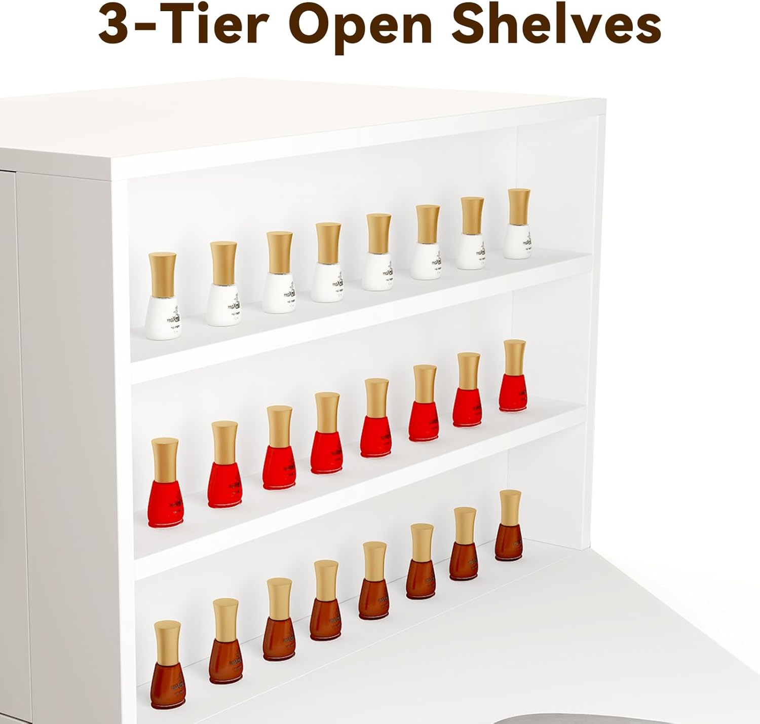 ARTETHYS Portable Nail Desk with Drawers White Manicure Table Nail Station with Shelves L-Shaped Salon Corner Nail Art Equipment for Nail Tech