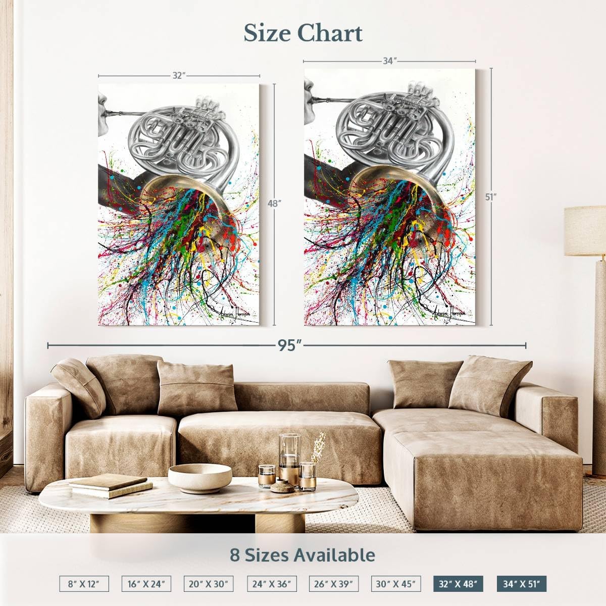 ElephantStock - The French Horn Solo Wall Art - Vertical Canvas Wall Art - Living Room Wall Decor - Painting Instrument Canvas Art - Beige And Gray Decor by Ashvin Harrison - 34