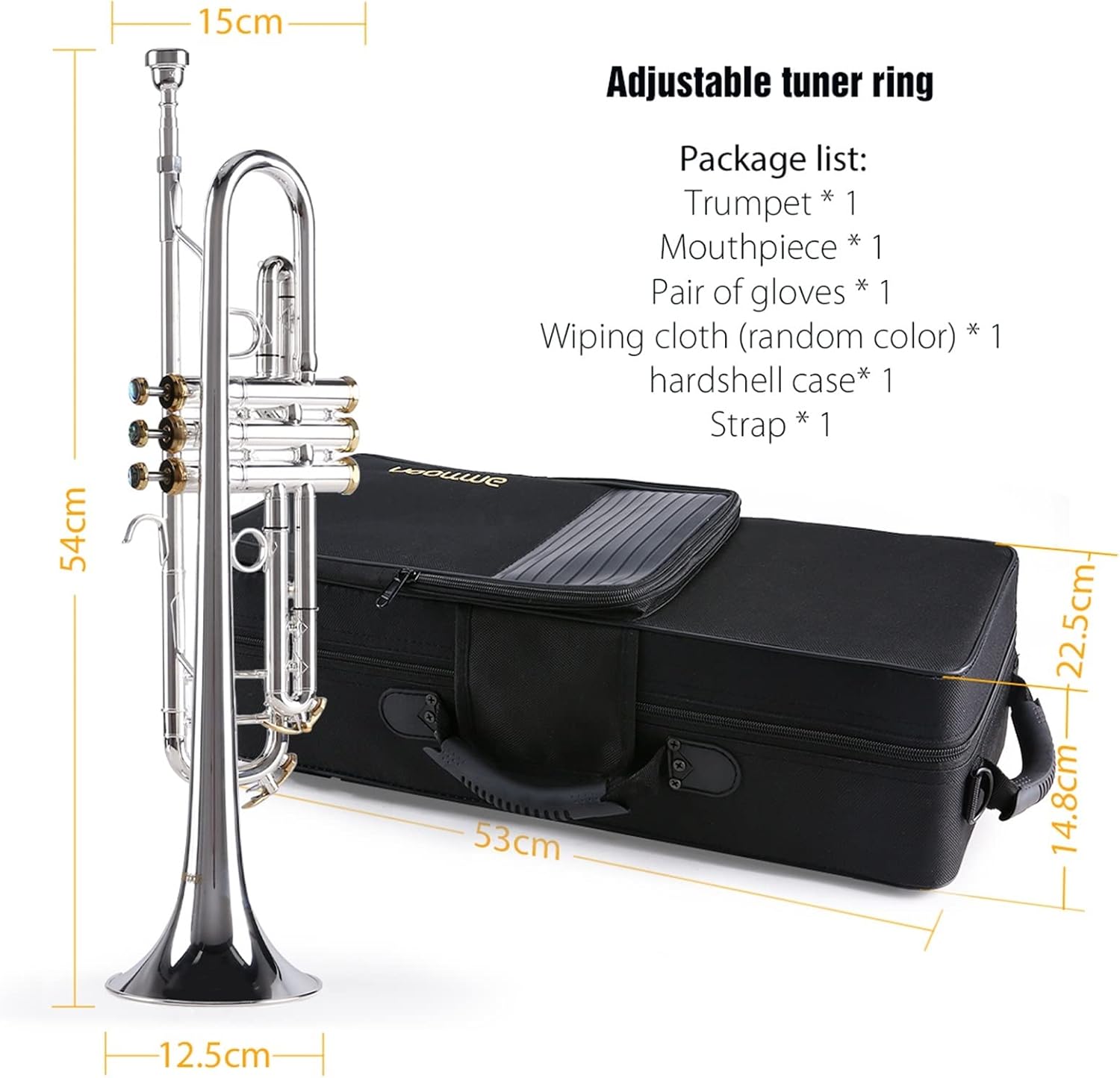 KESHUO Bb Trumpet Brass Material Silver-Plated Surface Beautiful Shell Buttons Wind Instrument with 5C Mouthpiece Trumpets