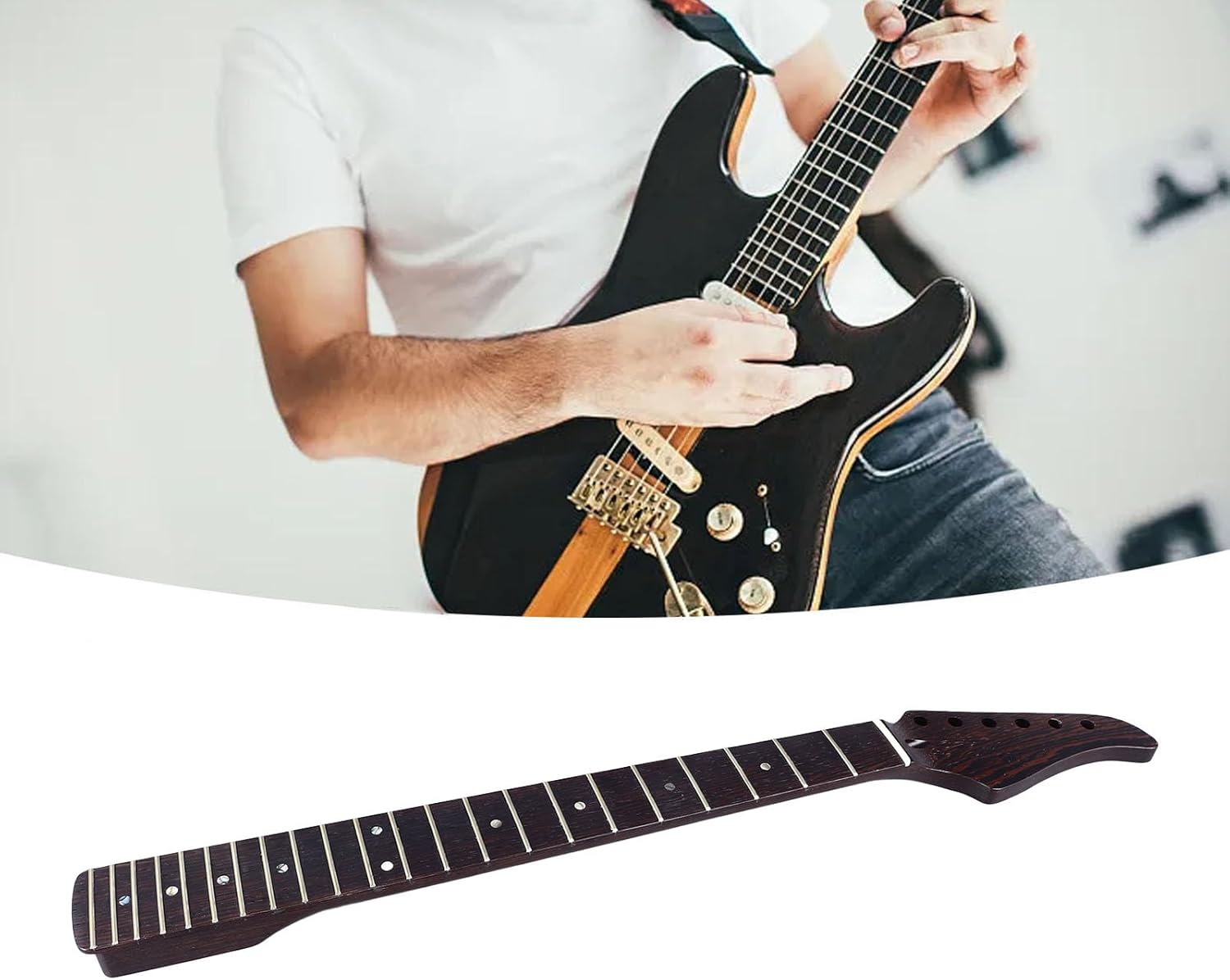 Electric Guitar Neck,Portable Wenge Wood Guitar Fingerboard Neck Replacement Parts for ST Electric Guitar