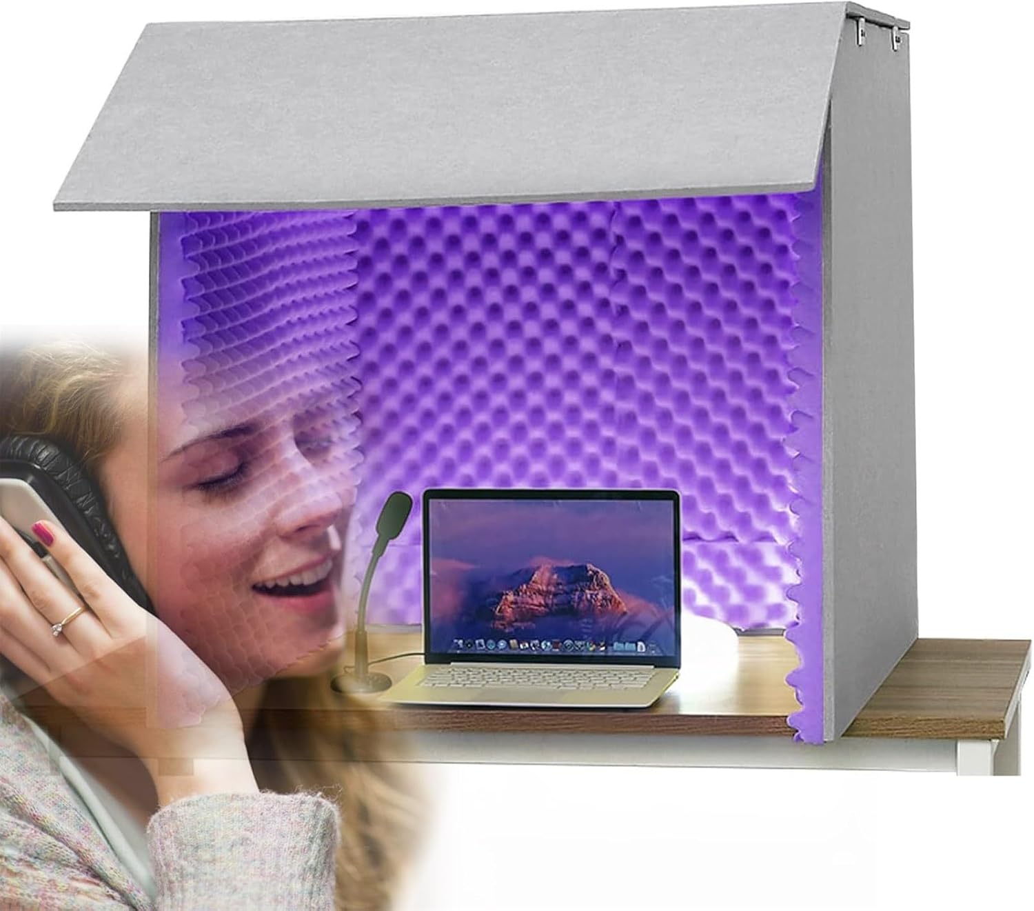 Desktop Soundproof Portable Recording Studio, Multi-Functional Vocal Recording Studio, Suitable for Dubbing (Purple)