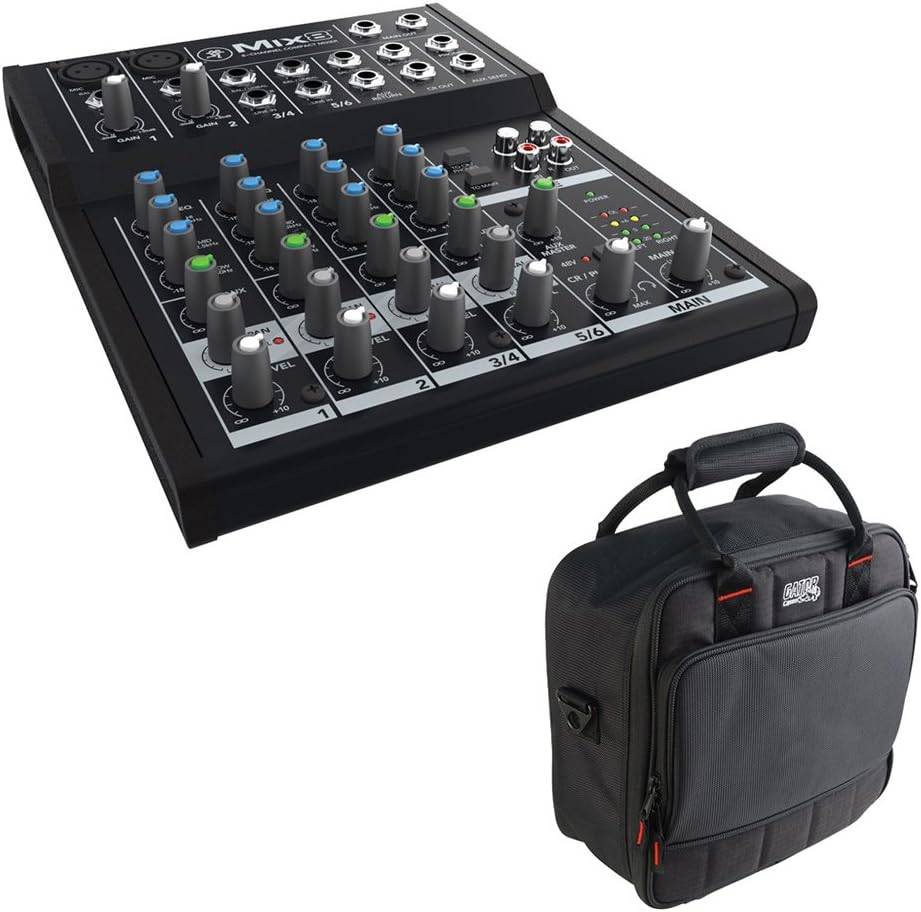 Mackie Mix8 8-Channel Compact Mixer with Gator Cases G-MIXERBAG-1212 Padded Nylon Mixer/Equipment Bag Bundle