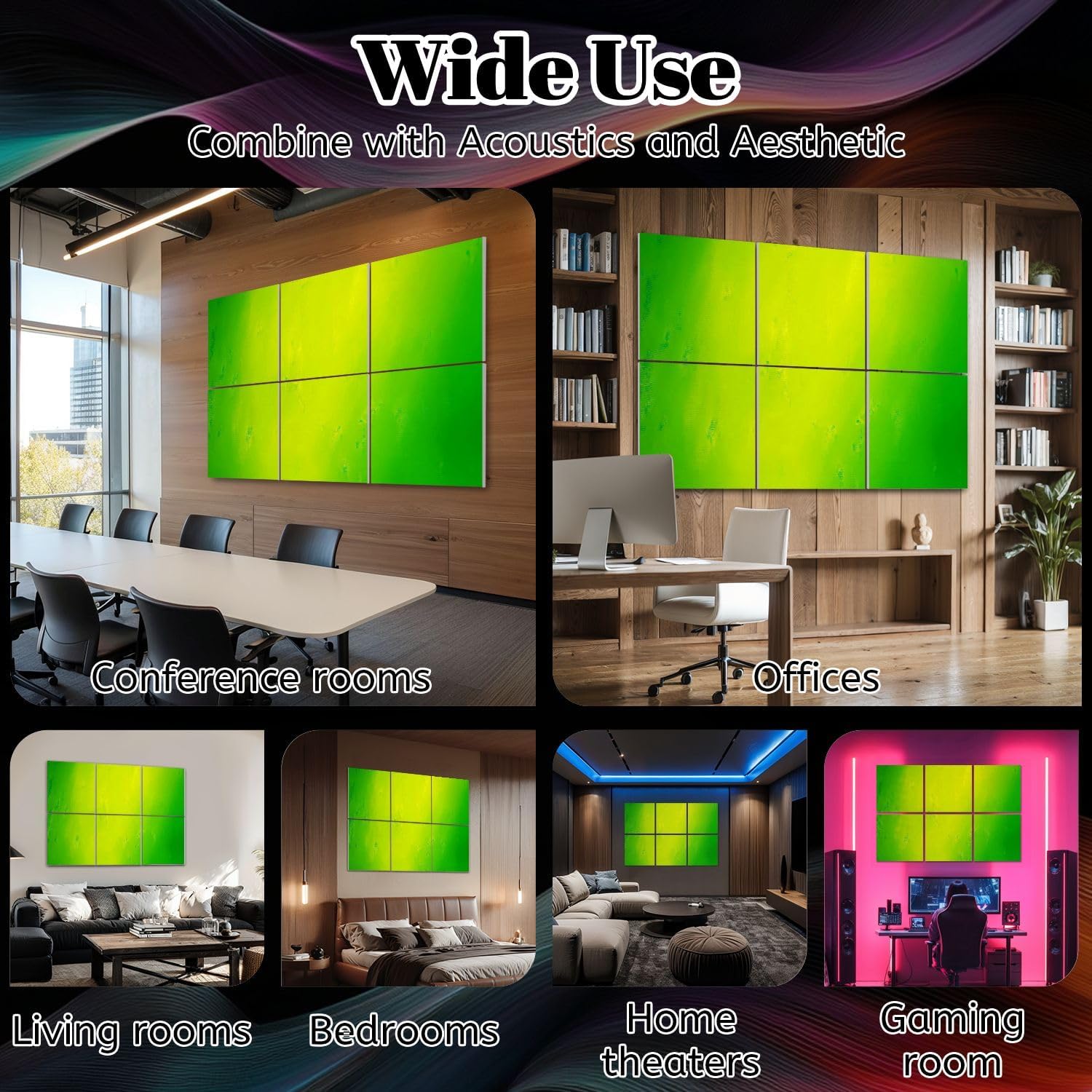 6 Pack Art Acoustic Panels Light gradient bright lime green Sound Absorbing Panel 48